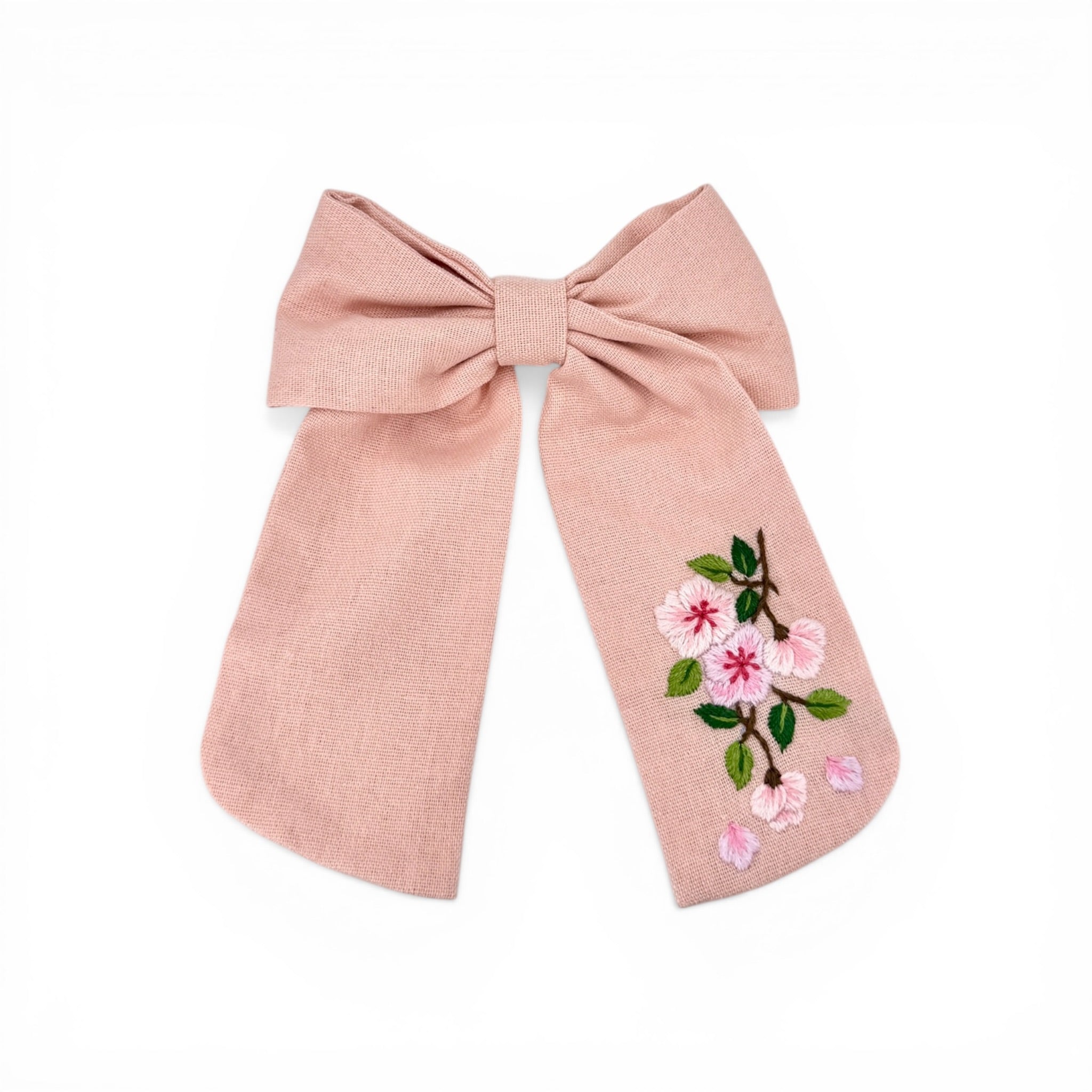 Blush Pink Cherry Blossom Embroidered Hair Barrette
