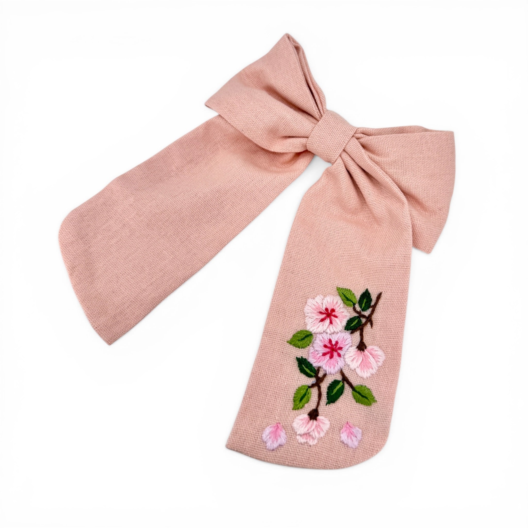 Blush Pink Cherry Blossom Embroidered Hair Barrette