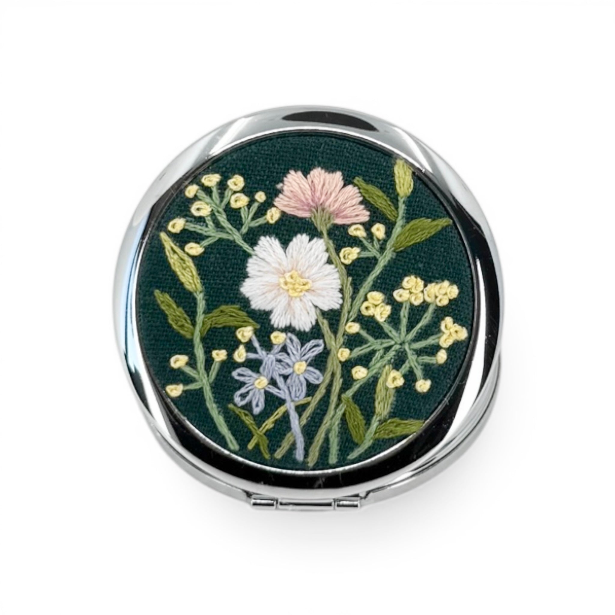 Forest Wildflower Embroidered Compact Pocket Container