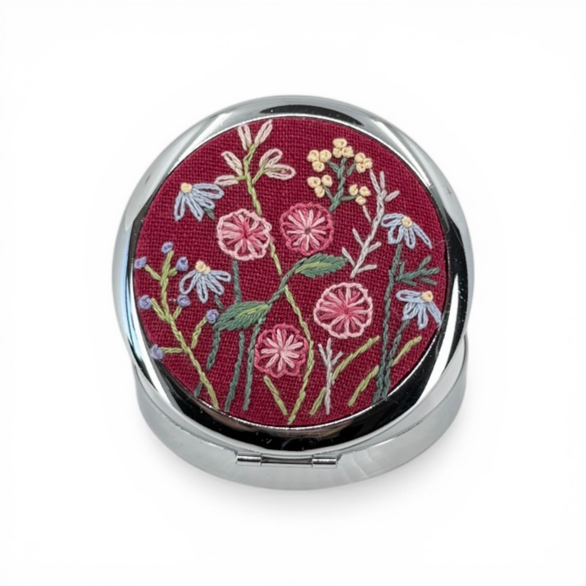 Red Floral Embroidered Compact Pocket Container