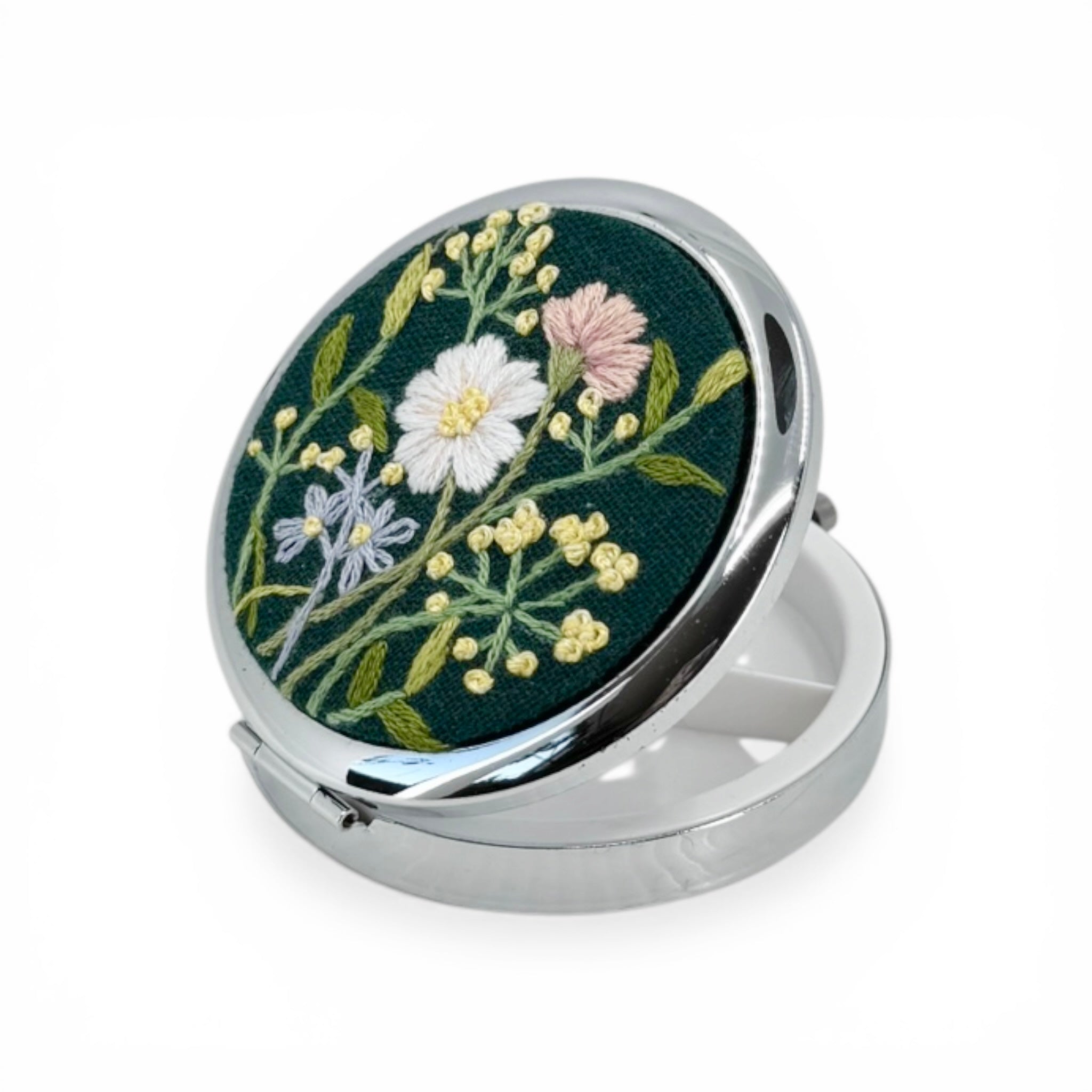 Forest Wildflower Embroidered Compact Pocket Container