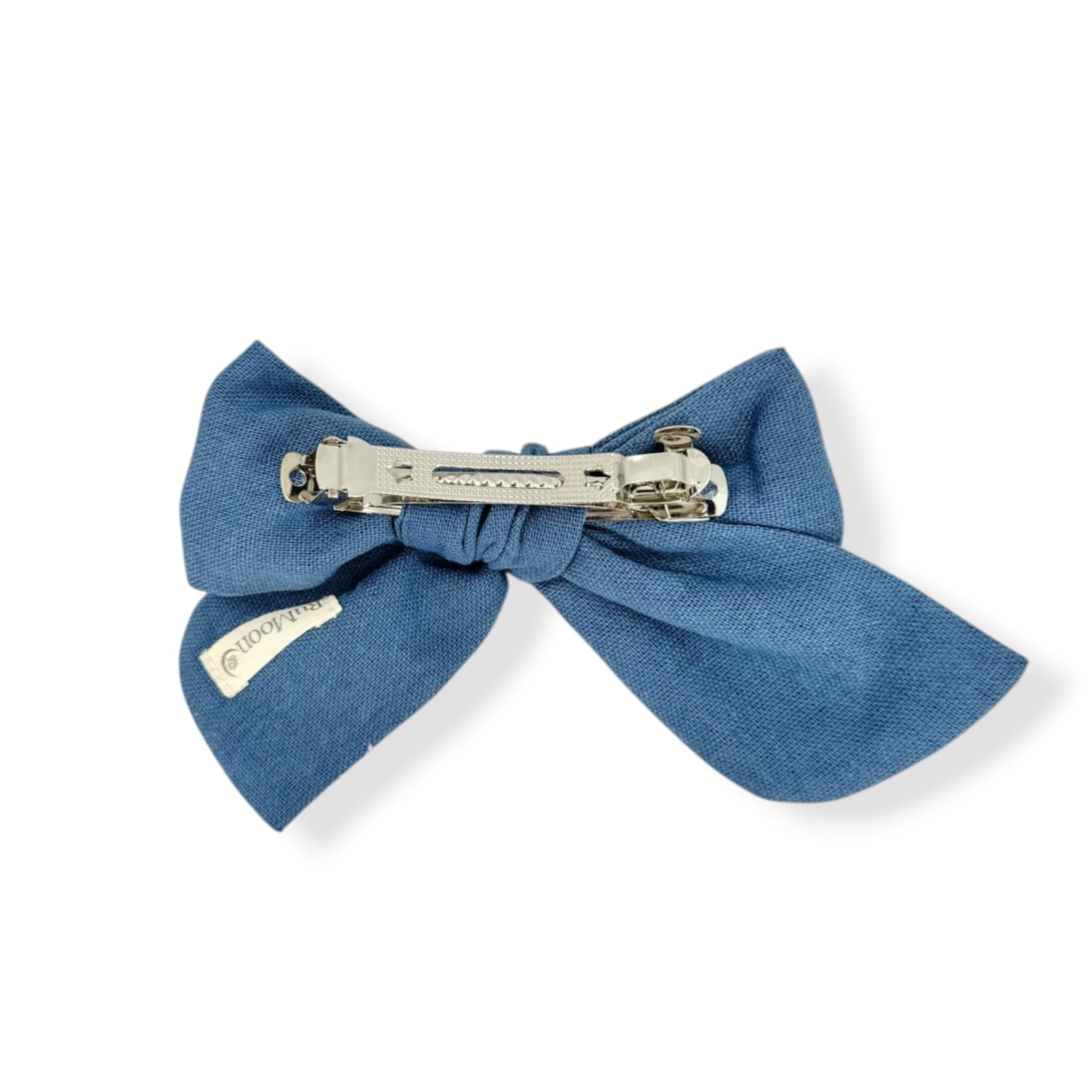 Lily Daisy Flowers Hand-Embroidered Blue Bow