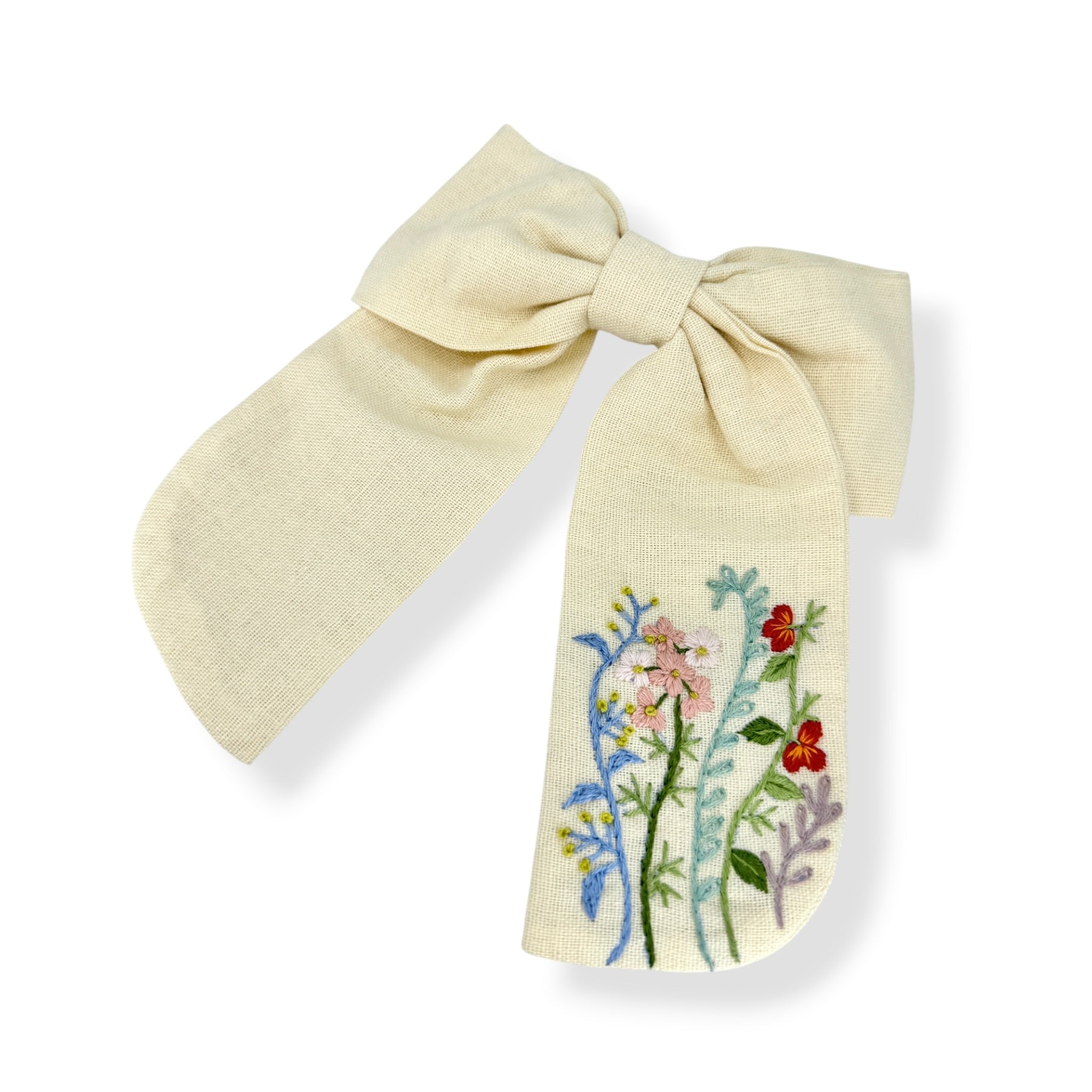 Beige Garden Bloom Embroidered Hair Barrette