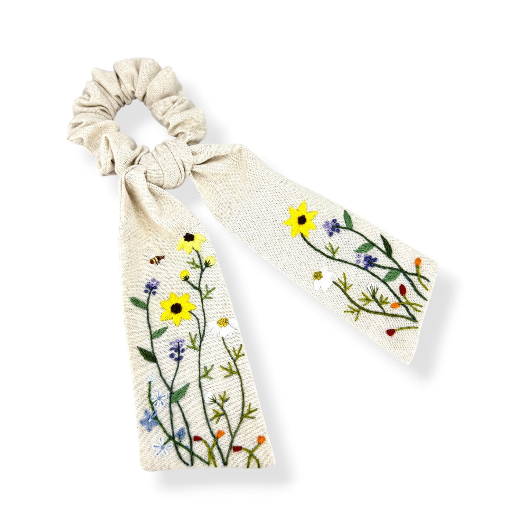 Daisy Lavender Bloom Embroidered Scrunchies