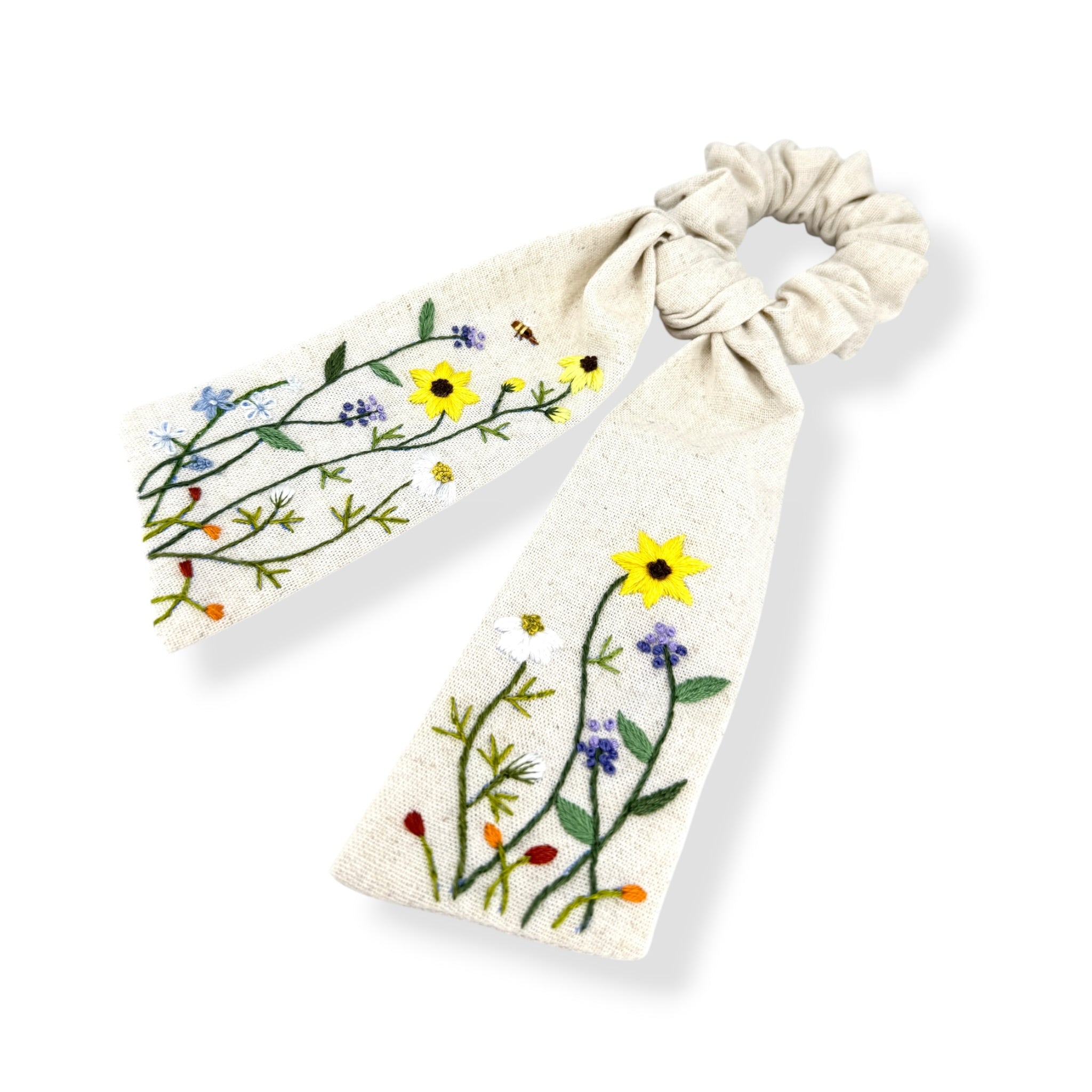 Daisy Lavender Bloom Embroidered Scrunchies