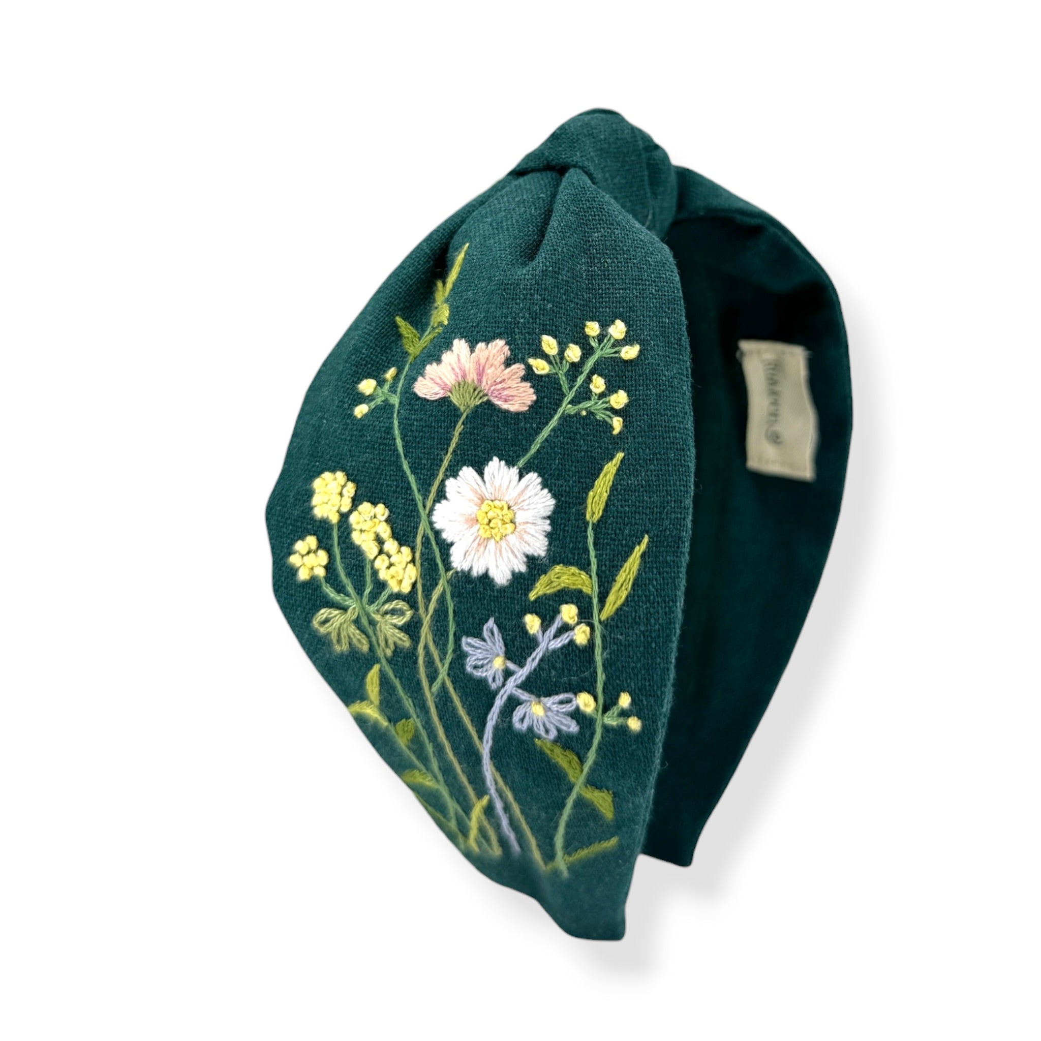 Forest Muse Embroidered Dark Green Knot Headband