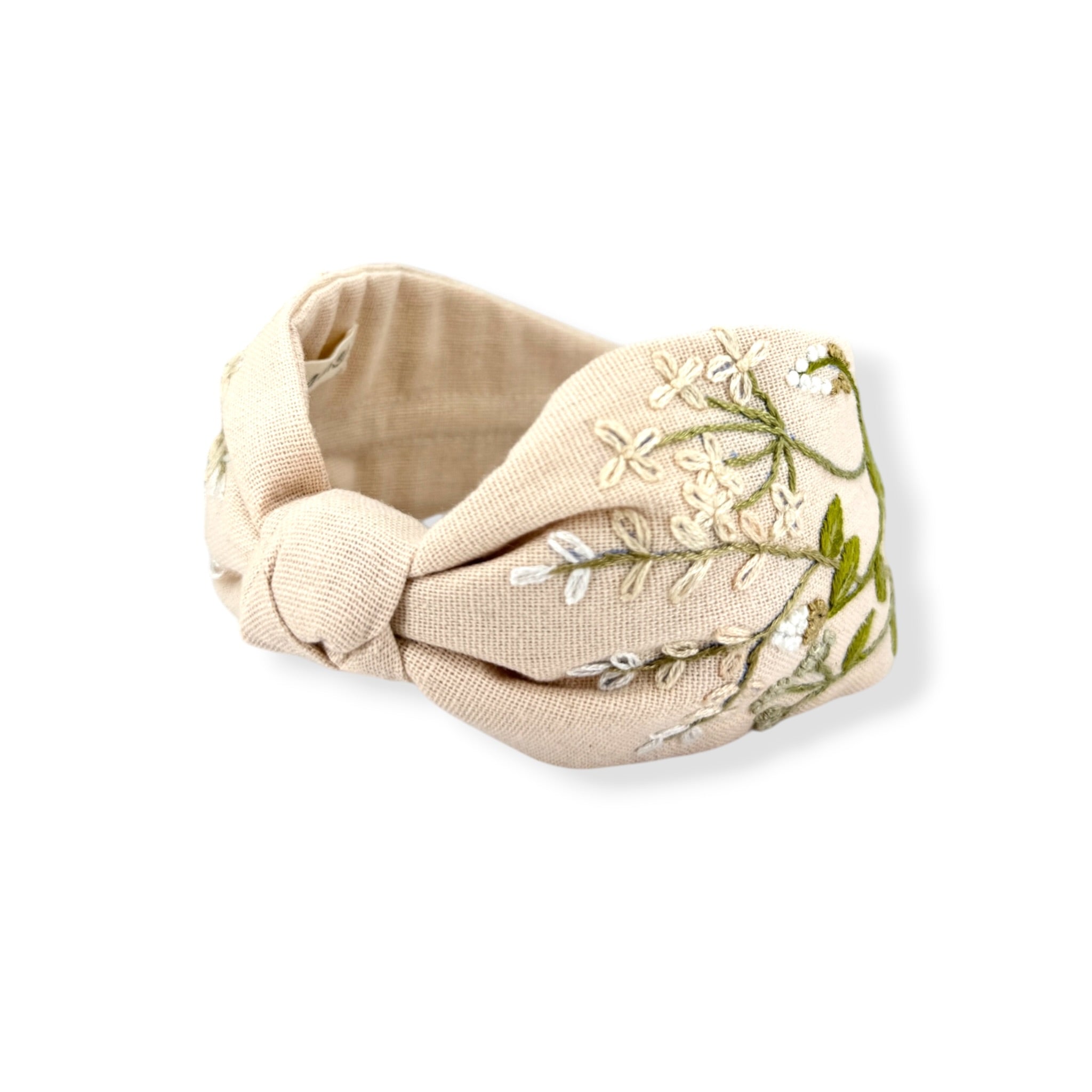 Blush Bloom Hand Embroidered Pink Bow Headband