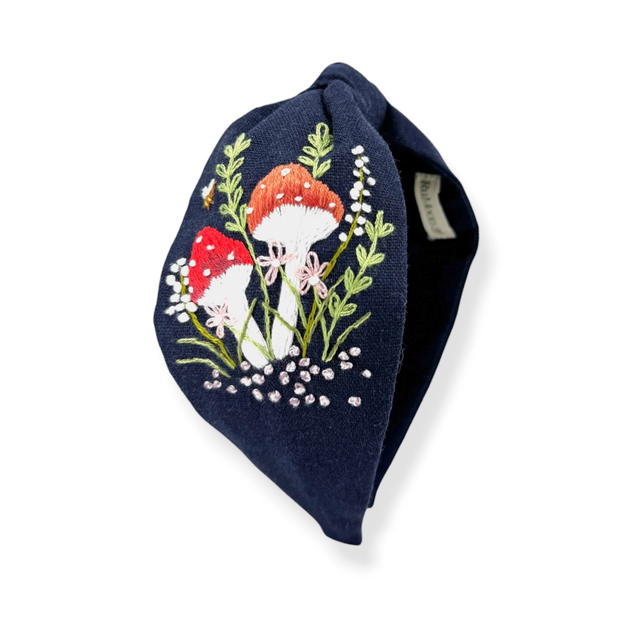Mushroom Hand Embroidered Navy Knot Headband