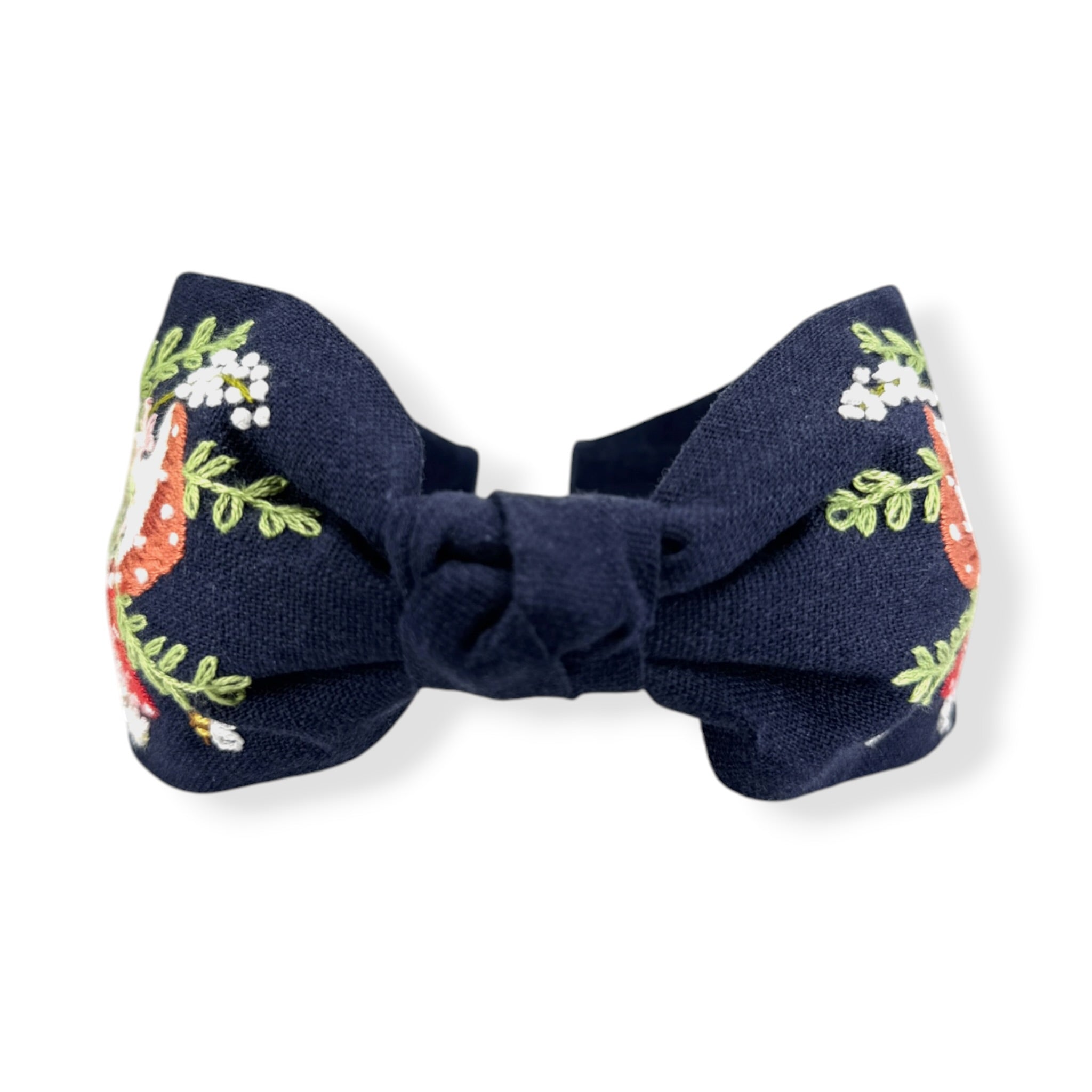 Mushroom Hand Embroidered Navy Knot Headband