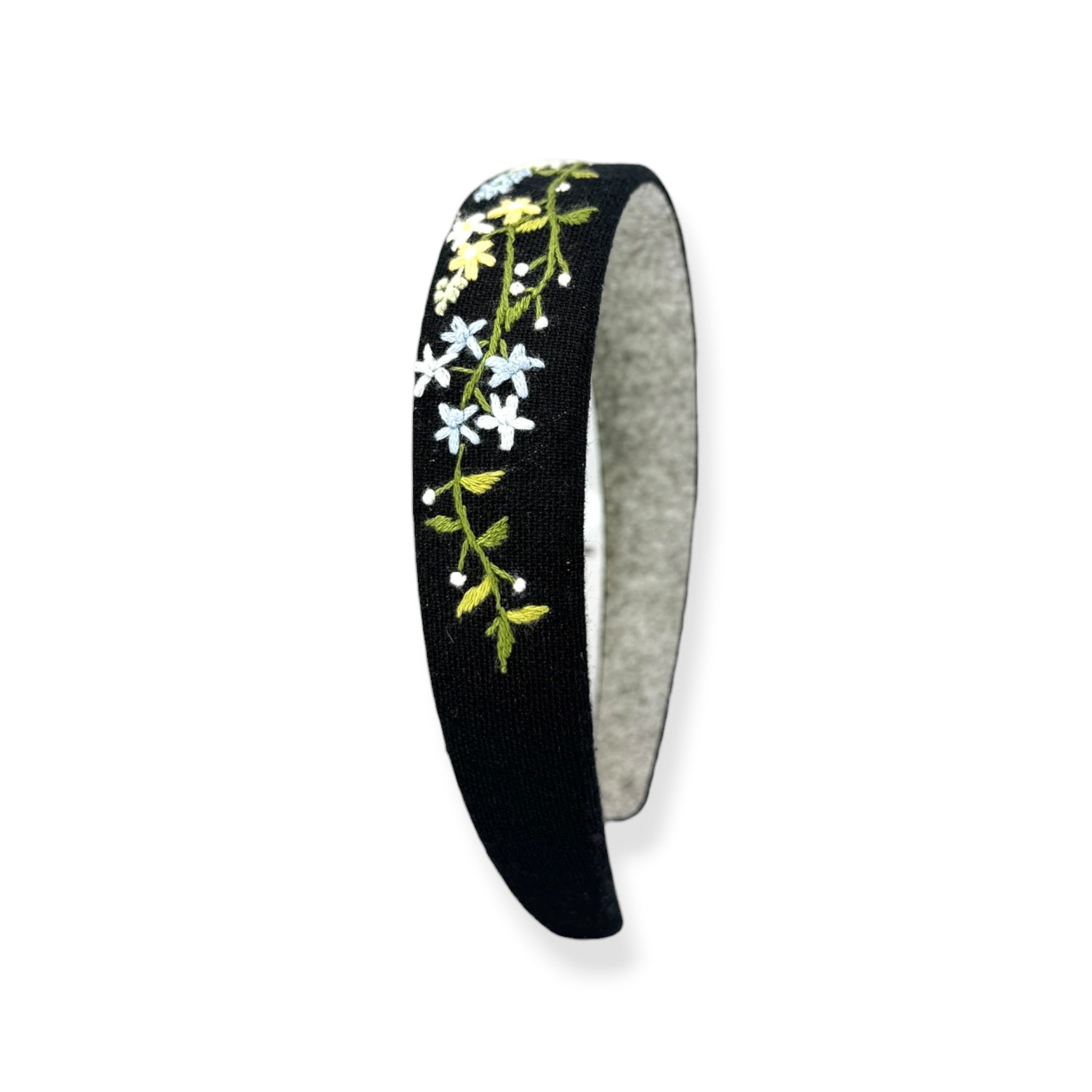 Midnight Bloom Embroidered Black Headband