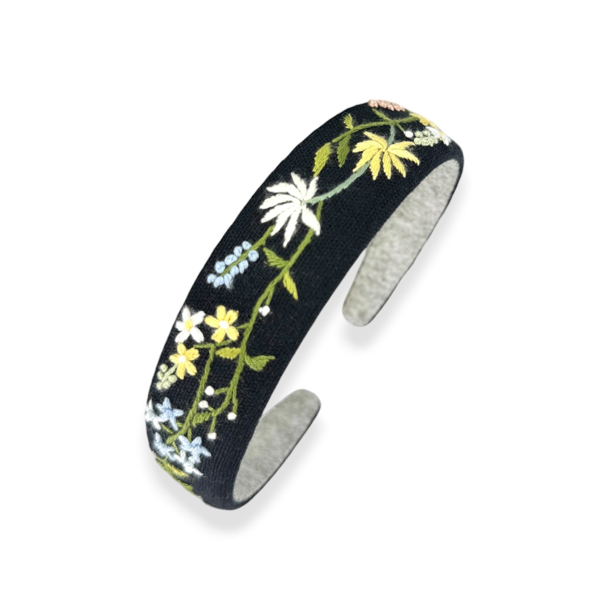 Midnight Bloom Embroidered Black Headband
