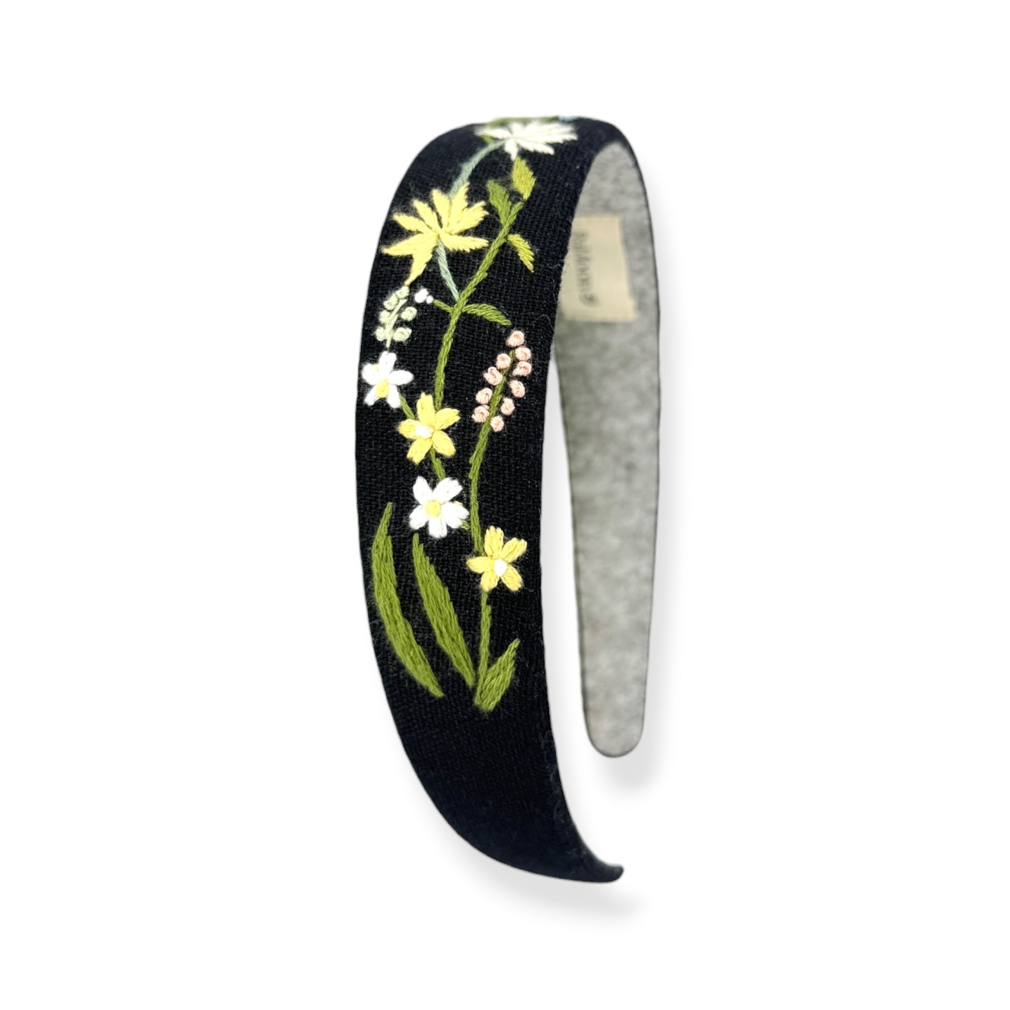 Midnight Bloom Embroidered Black Headband