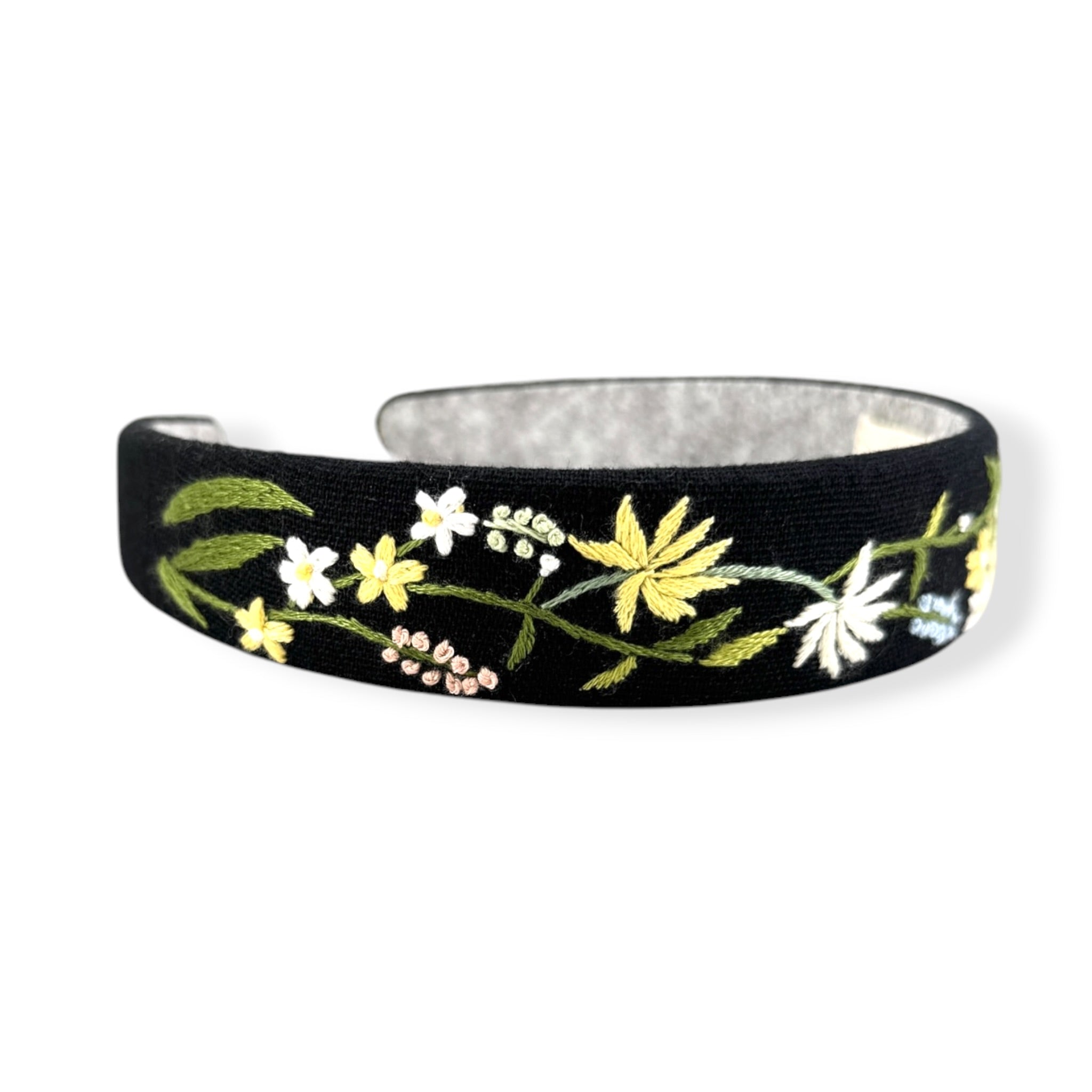 Midnight Bloom Embroidered Black Headband