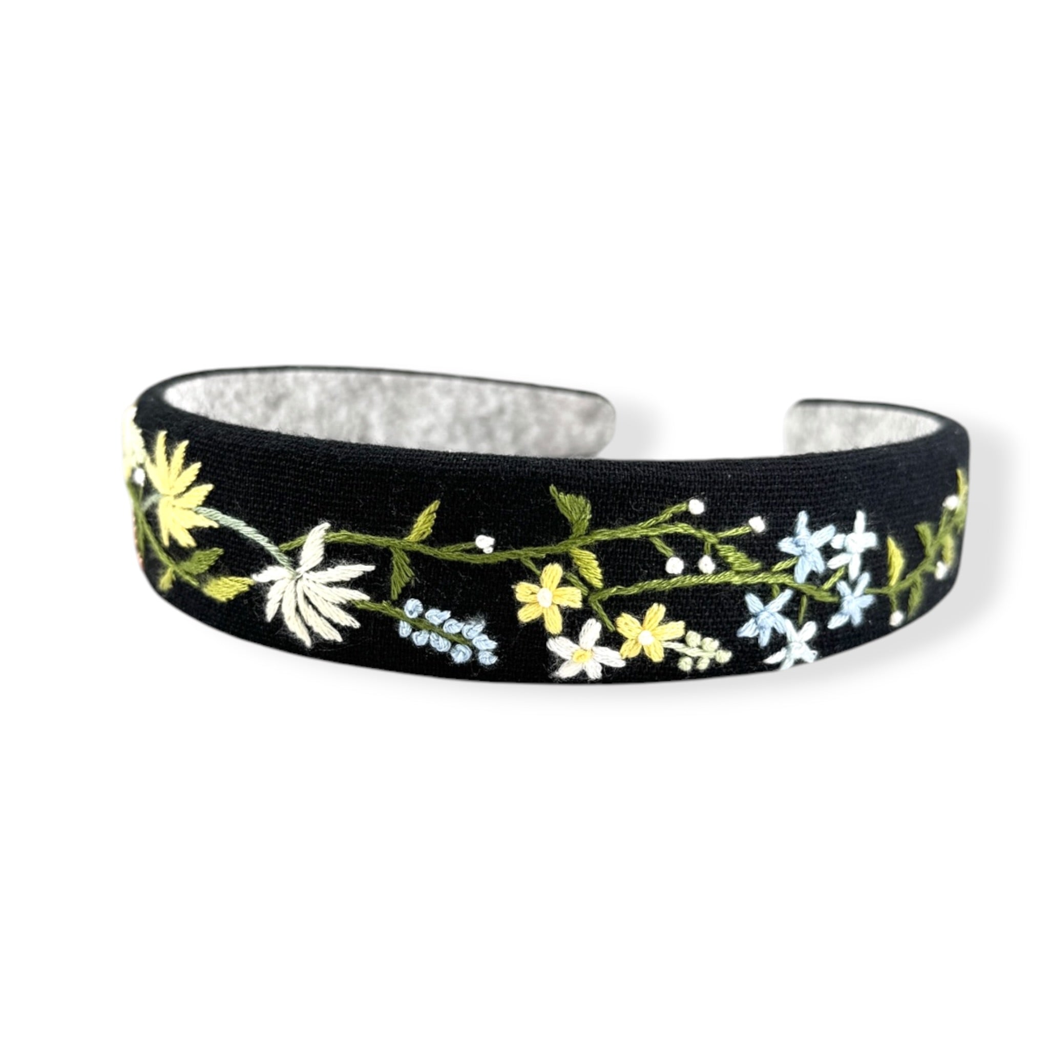 Midnight Bloom Embroidered Black Headband