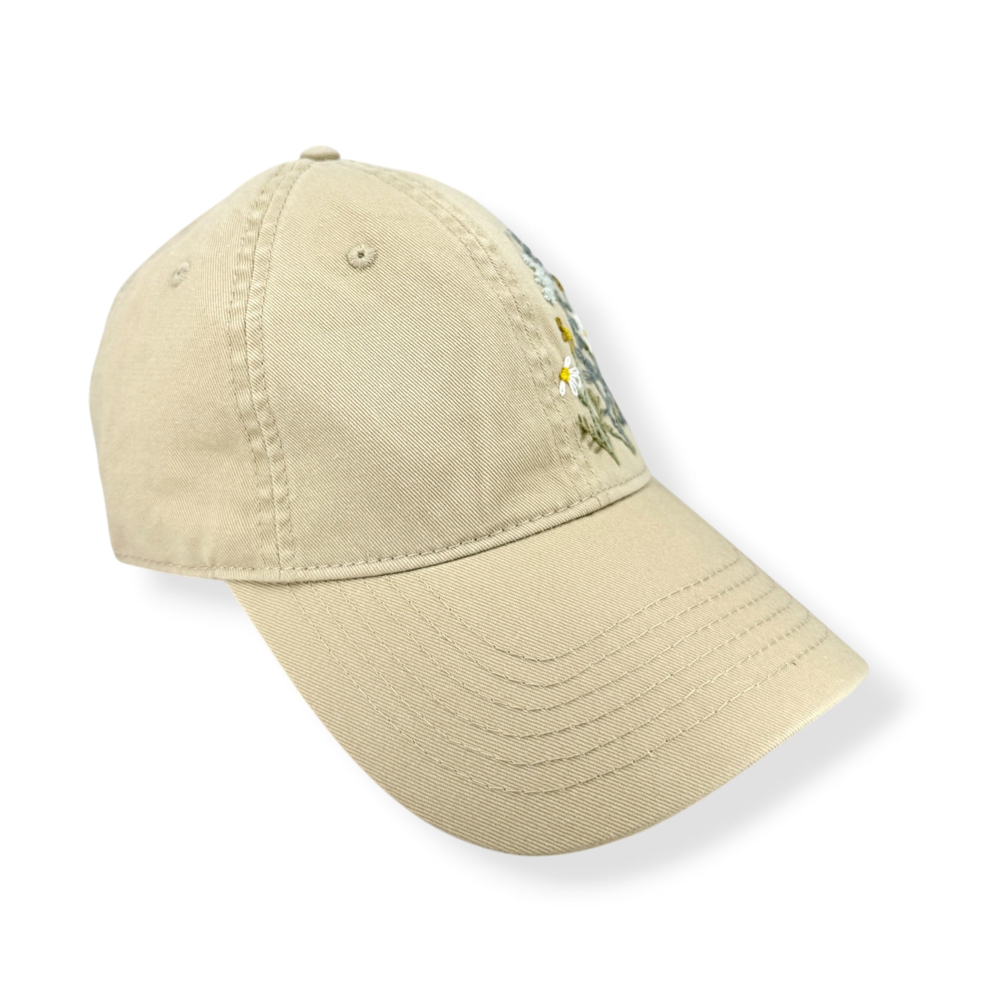 Wildflowers Bloom Hand Embroidered Khaki Cap