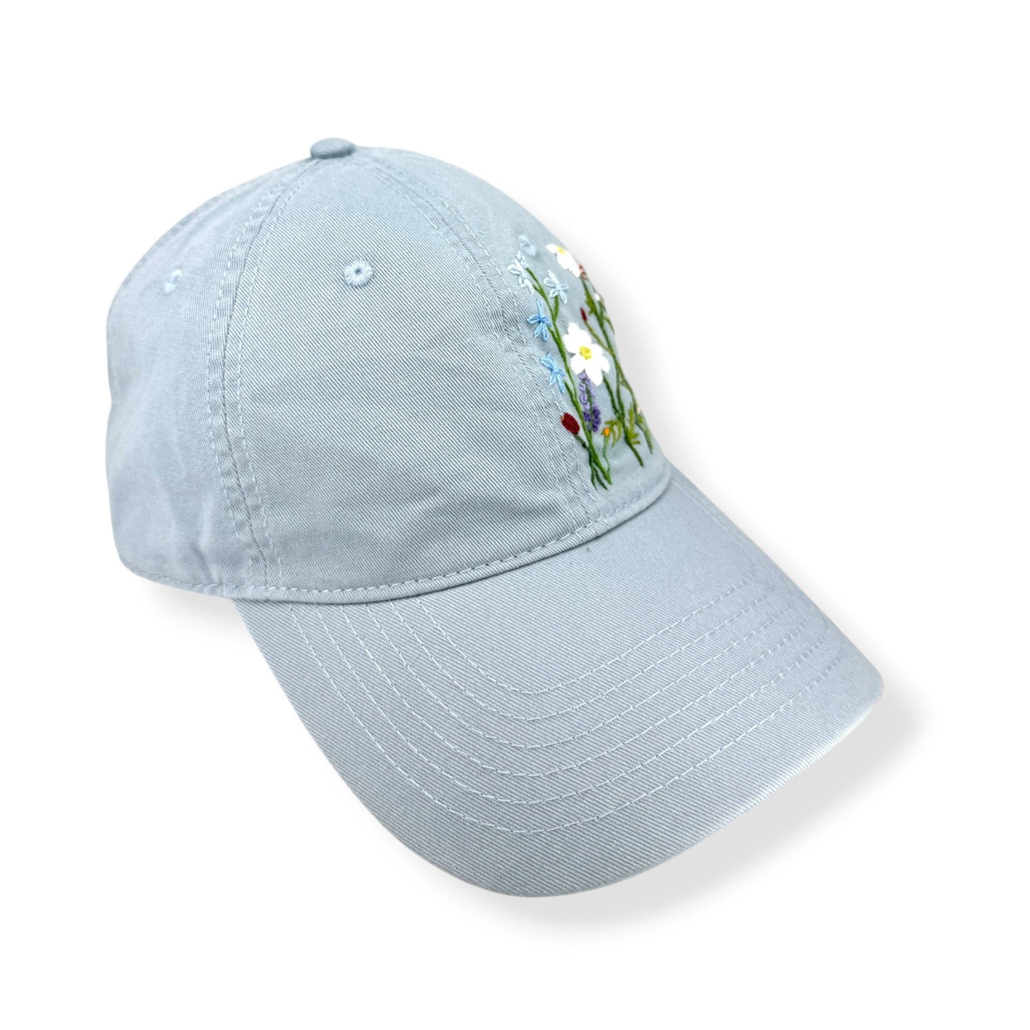 Daisy Lavender Embroidered Pale Sky Blue Cap