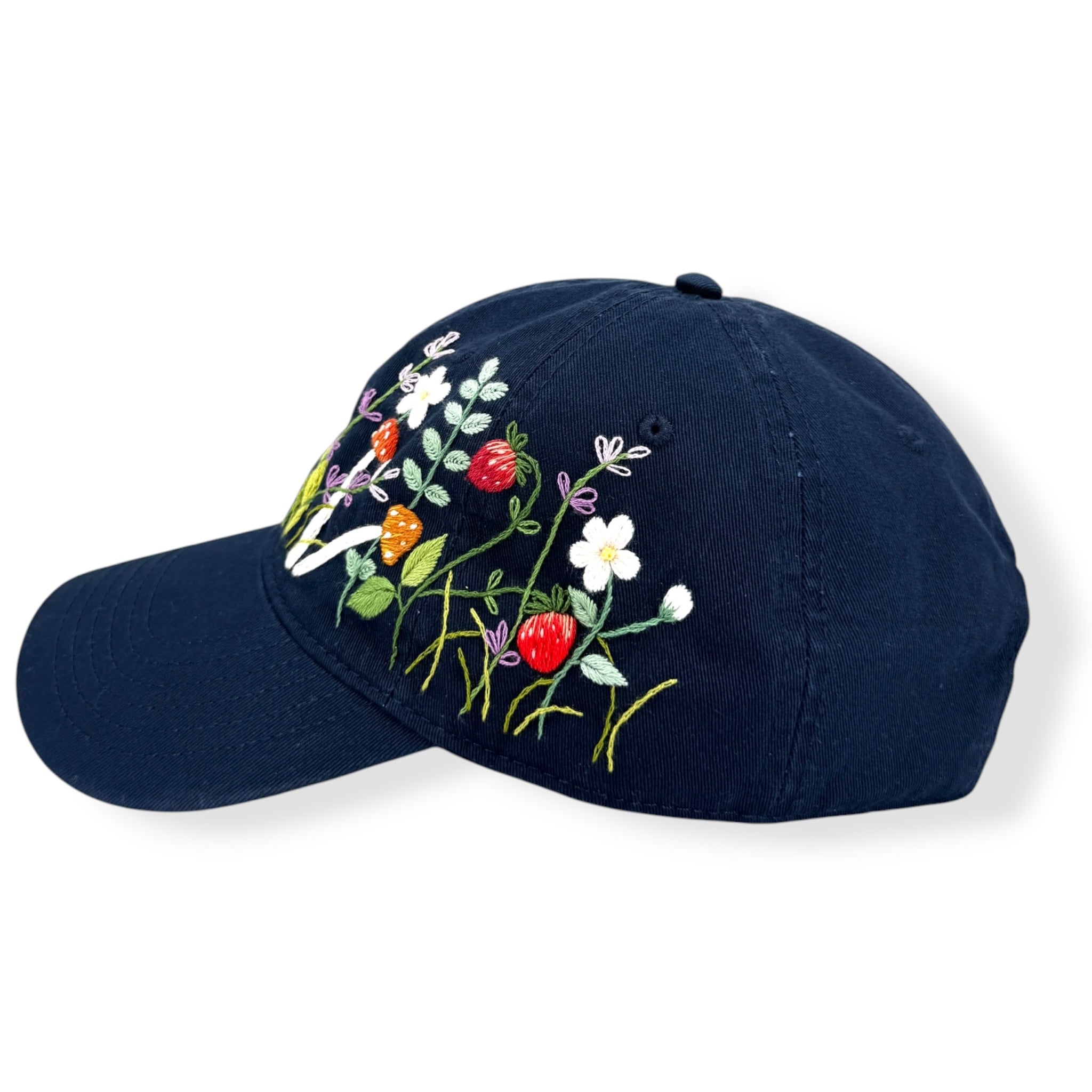 Navy Mushroom Strawberry Embroidered Baseball Cap