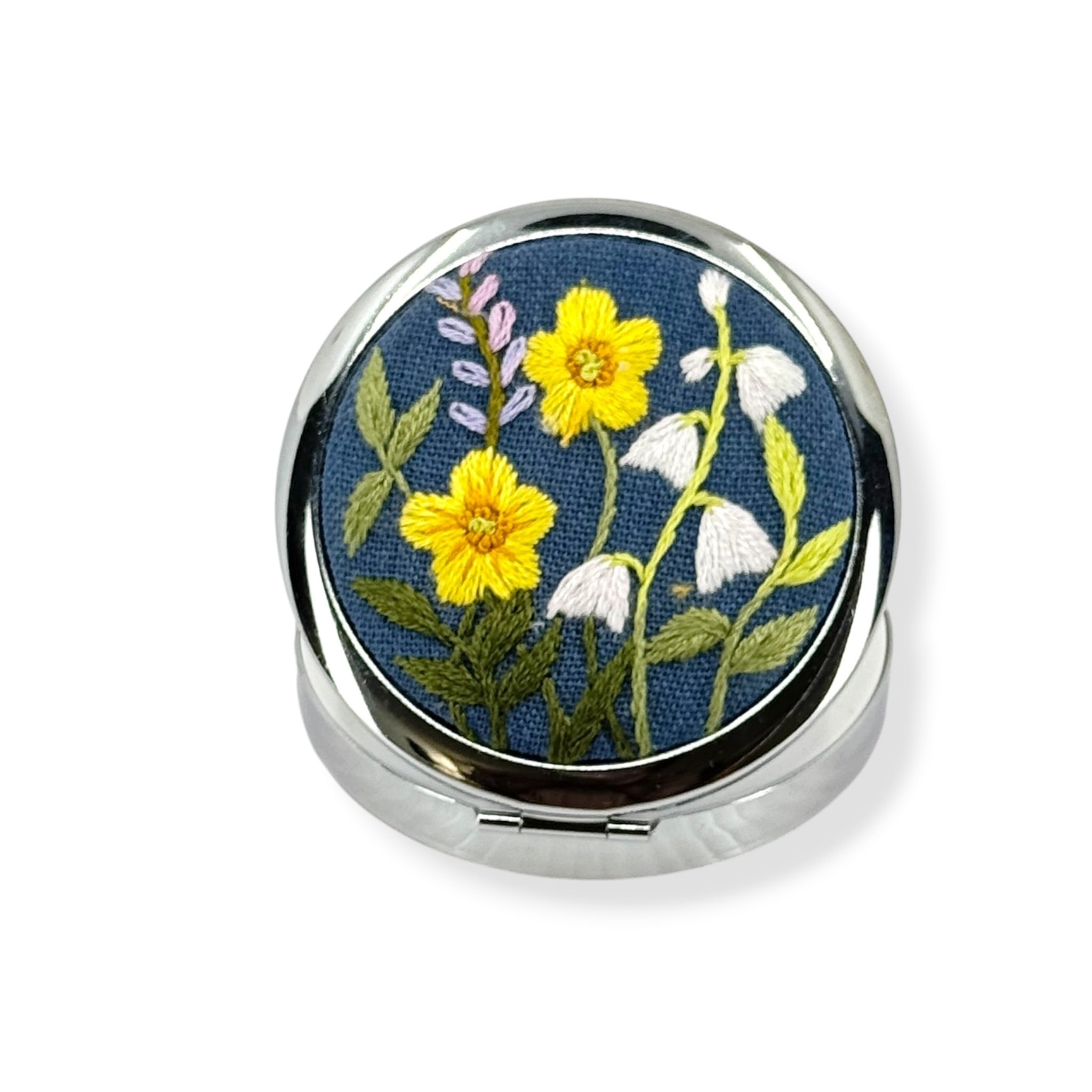 Yellow Daisy Lily Blue Compact Pocket Container