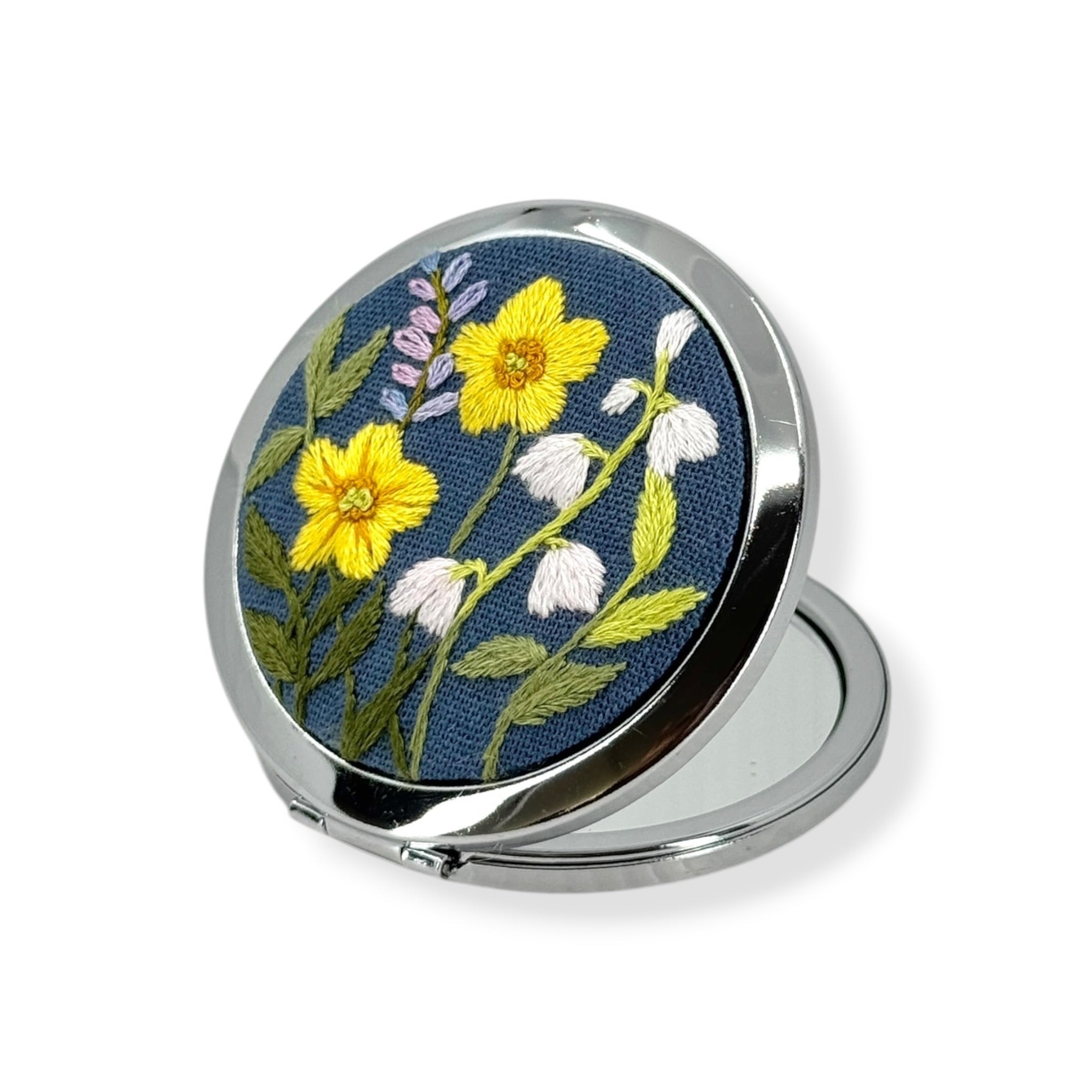 Yellow Daisy Lily Blue Compact Pocket Mirror
