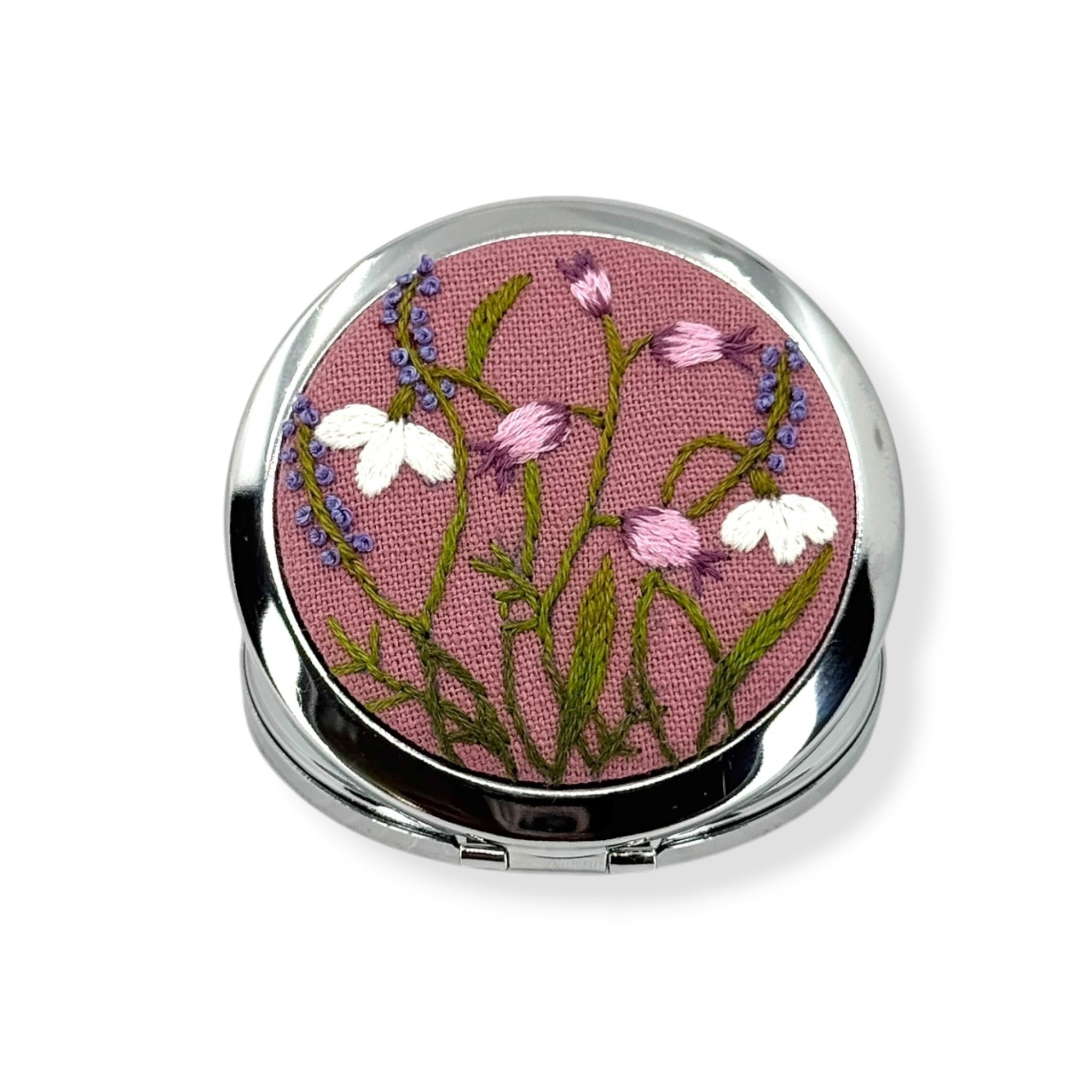 Little Purple Flowers Rosewood Compact Pocket Mirror