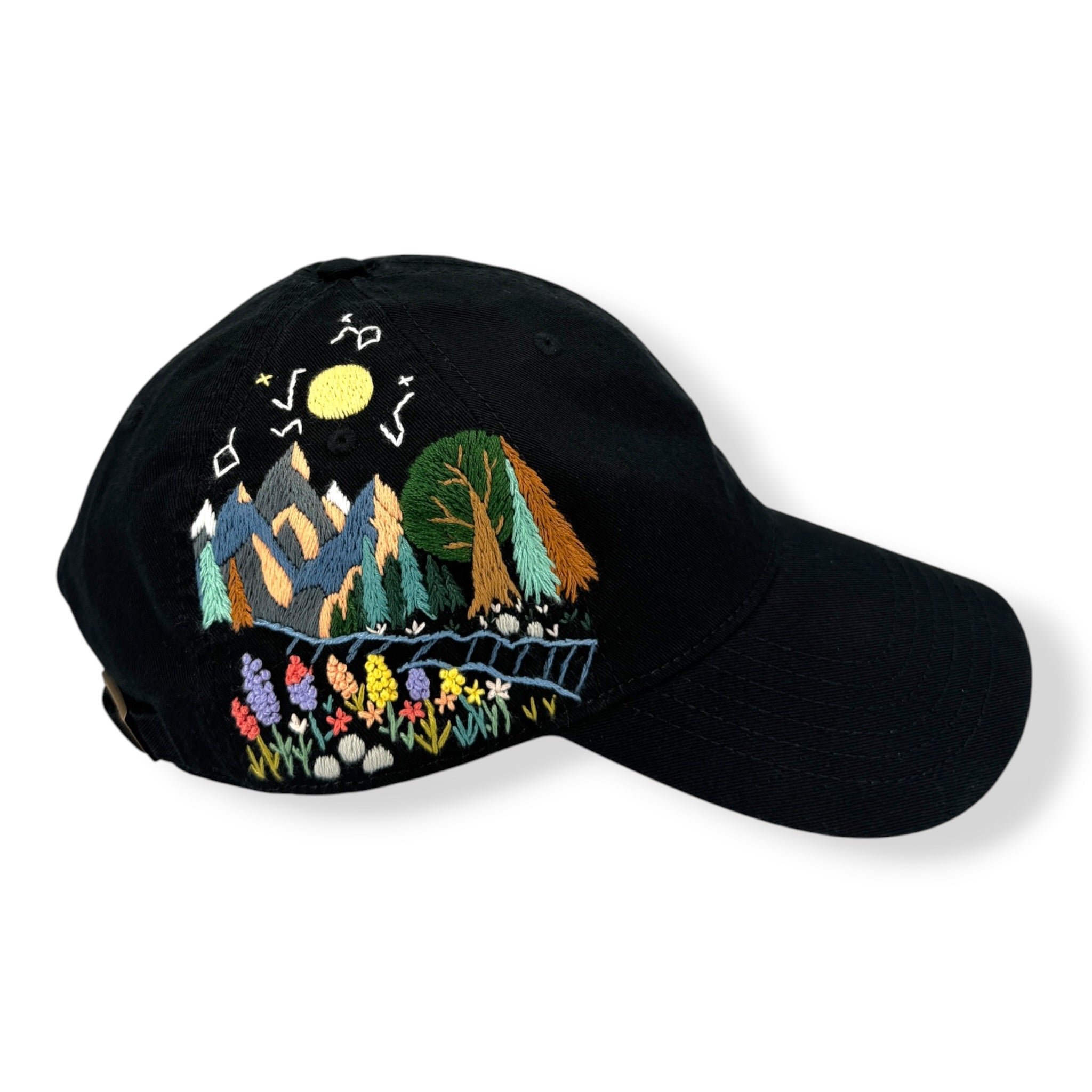 Alpine Trail Hand Embroidered Black Hat