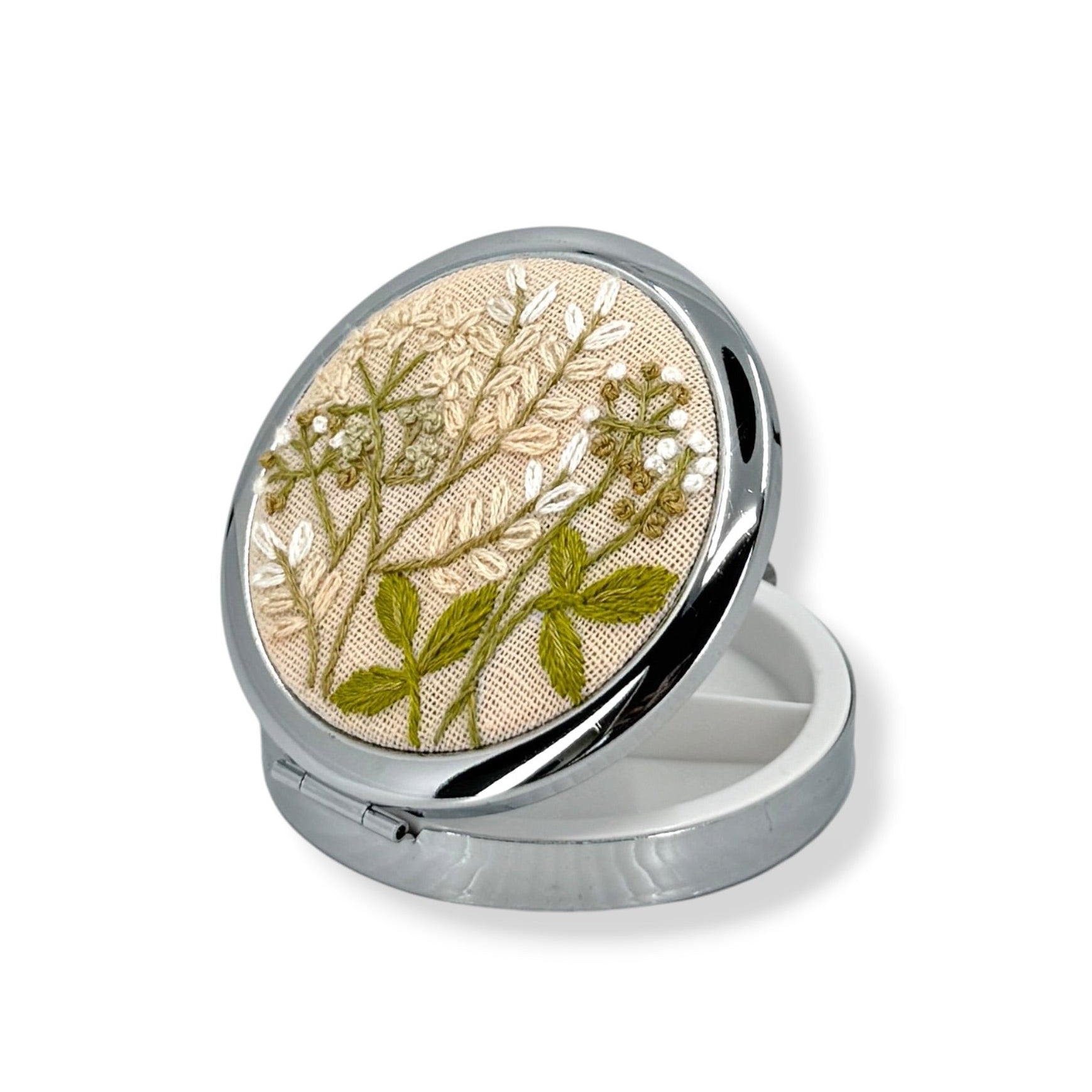 Blush Pink Hand Embroidery Compact Container