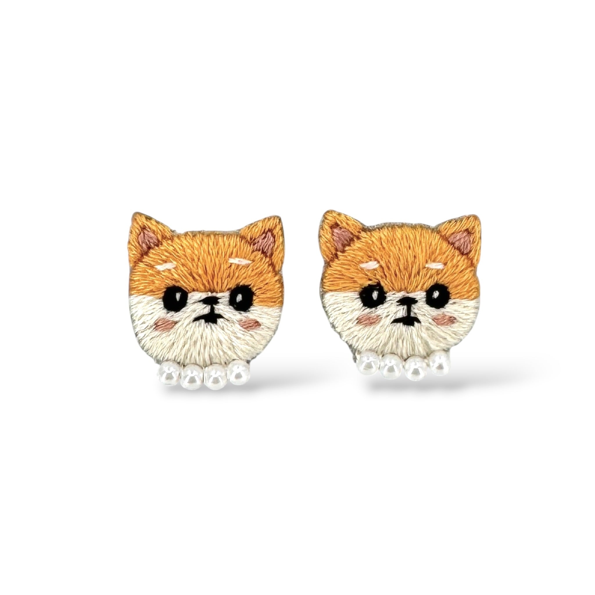 Shiba Dog Hand Embroidered Earrings