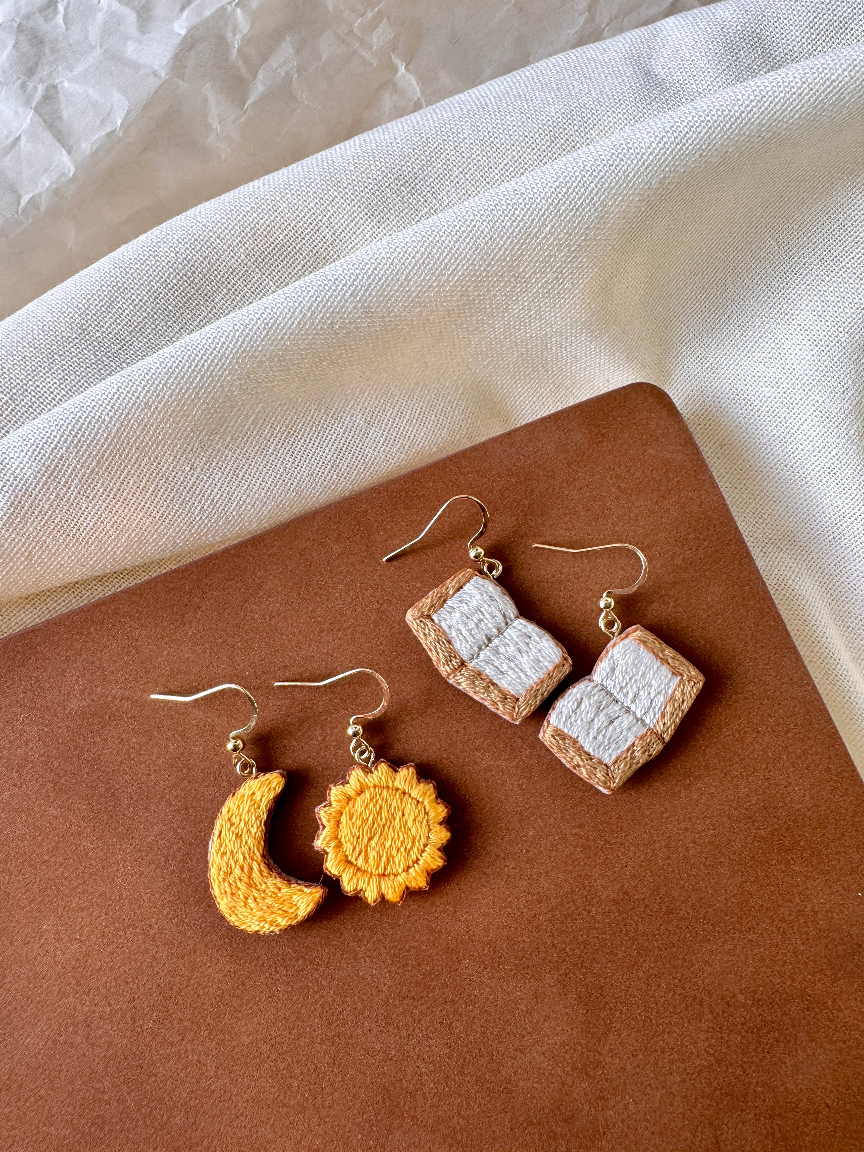 The Sun and The Moon Embroidered Earrings