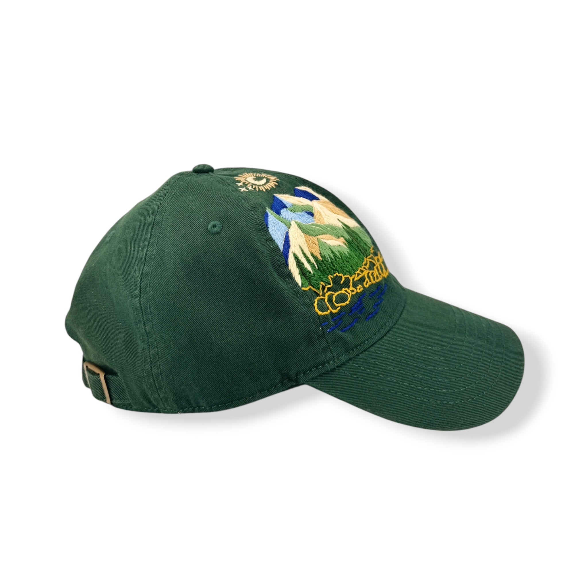 Mountain View Hand Embroidered Green Hat