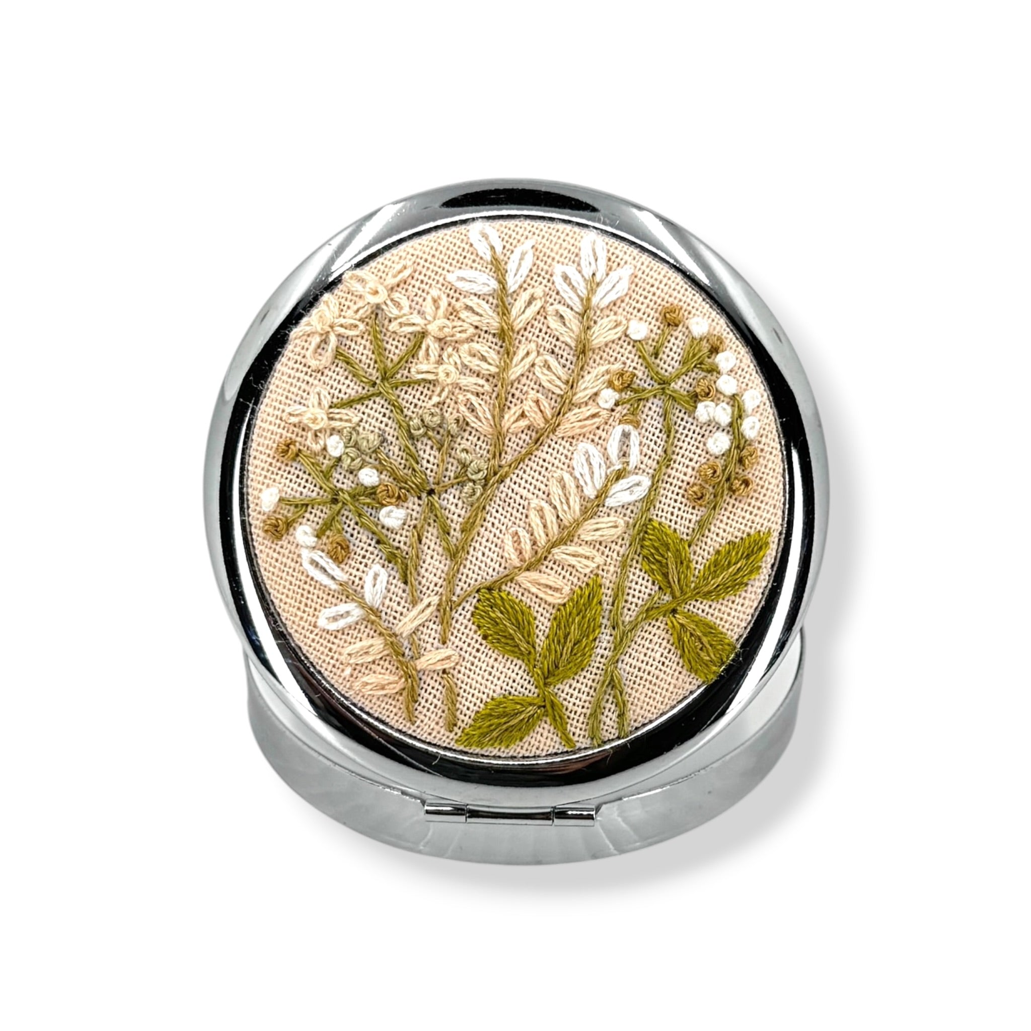 Blush Pink Hand Embroidery Compact Container