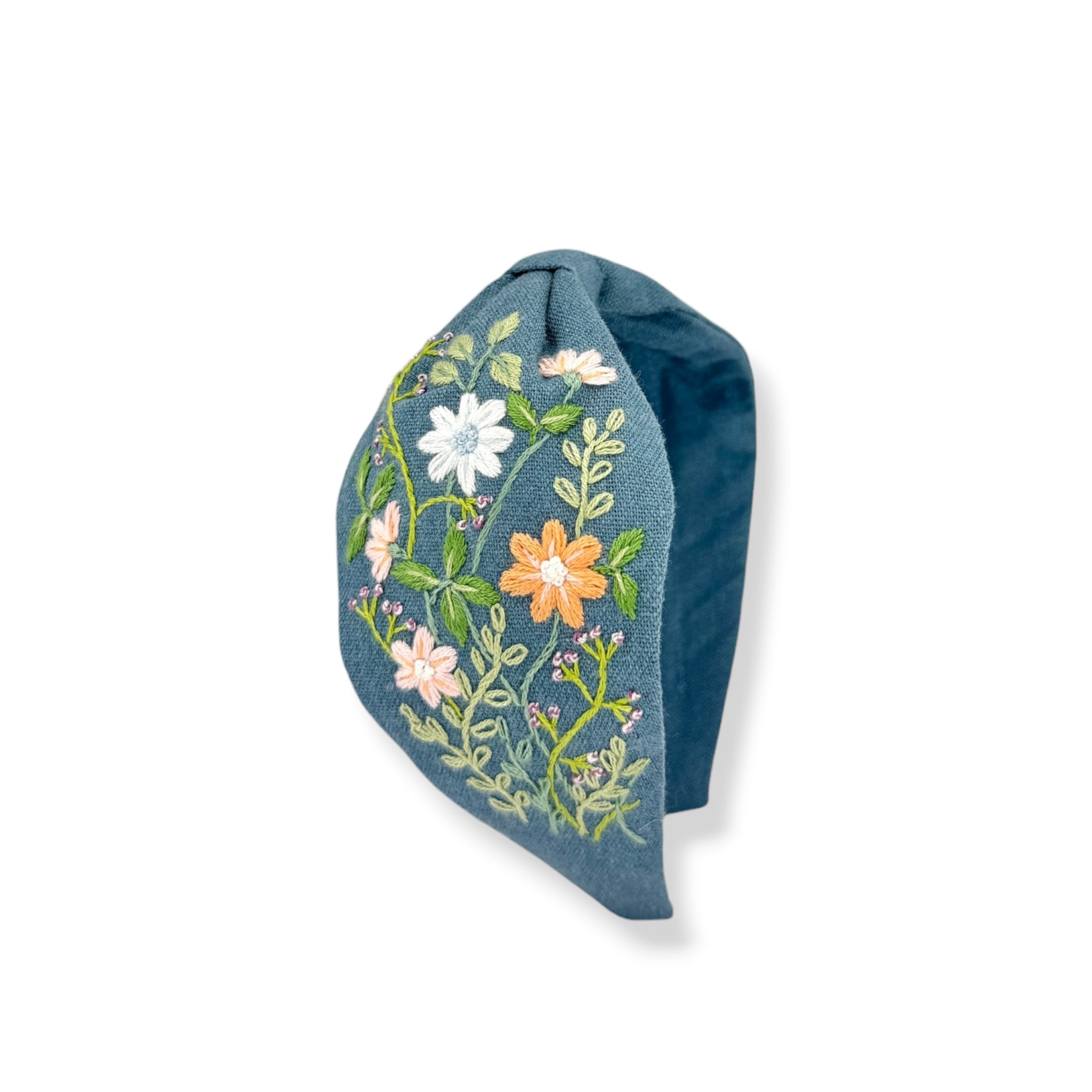 Ocean Sunset Hand-Embroidered Blue Headband