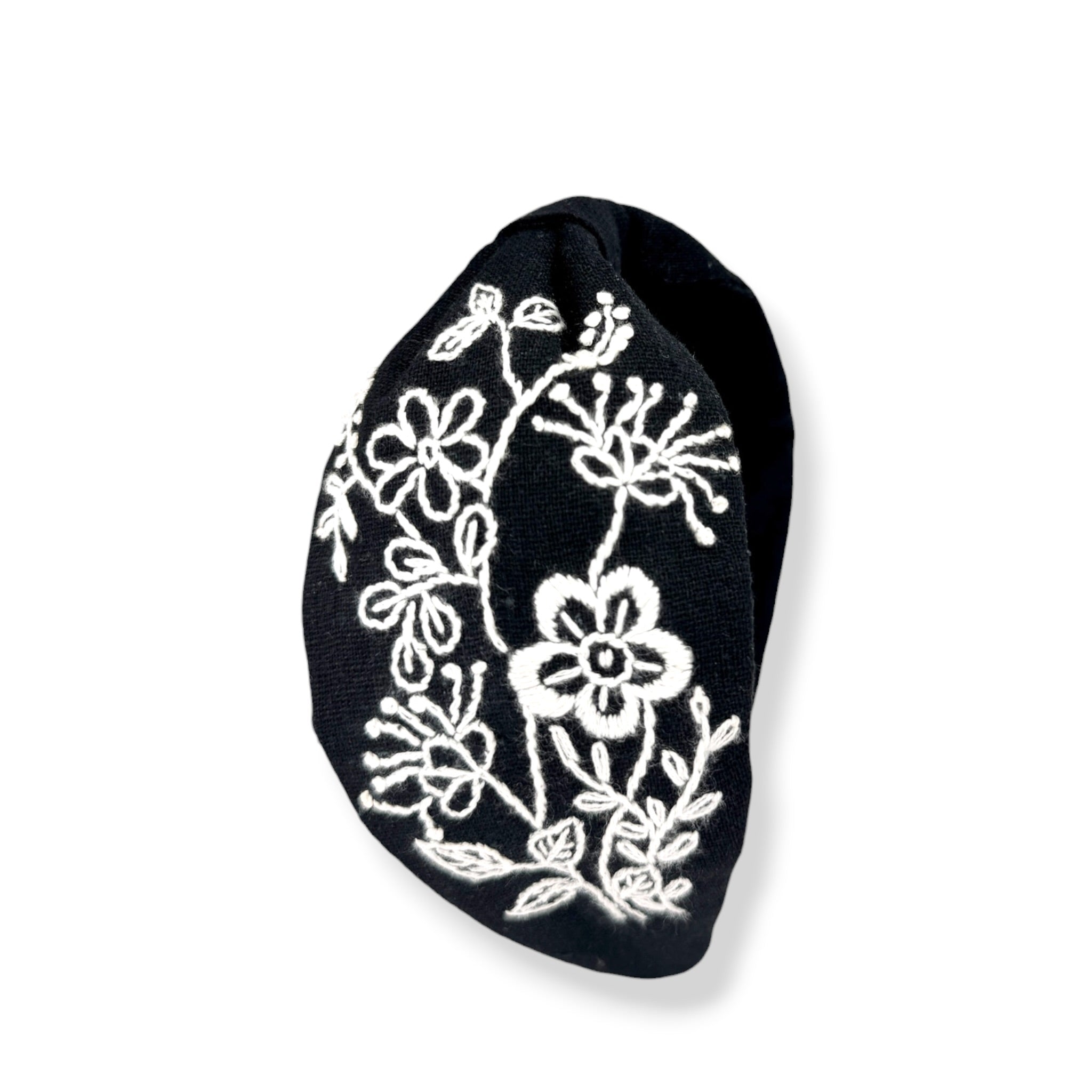 Black Botanical Embroidered Headband