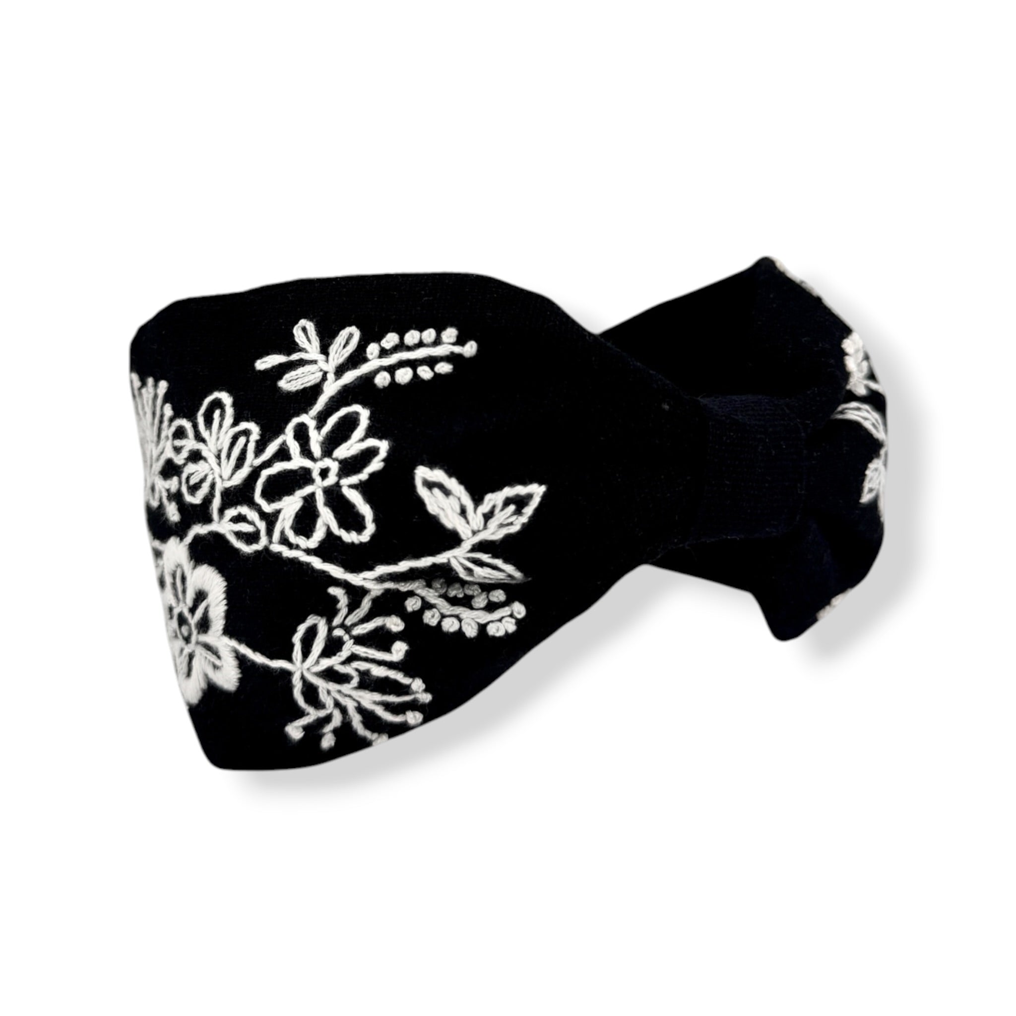 Black Botanical Embroidered Headband