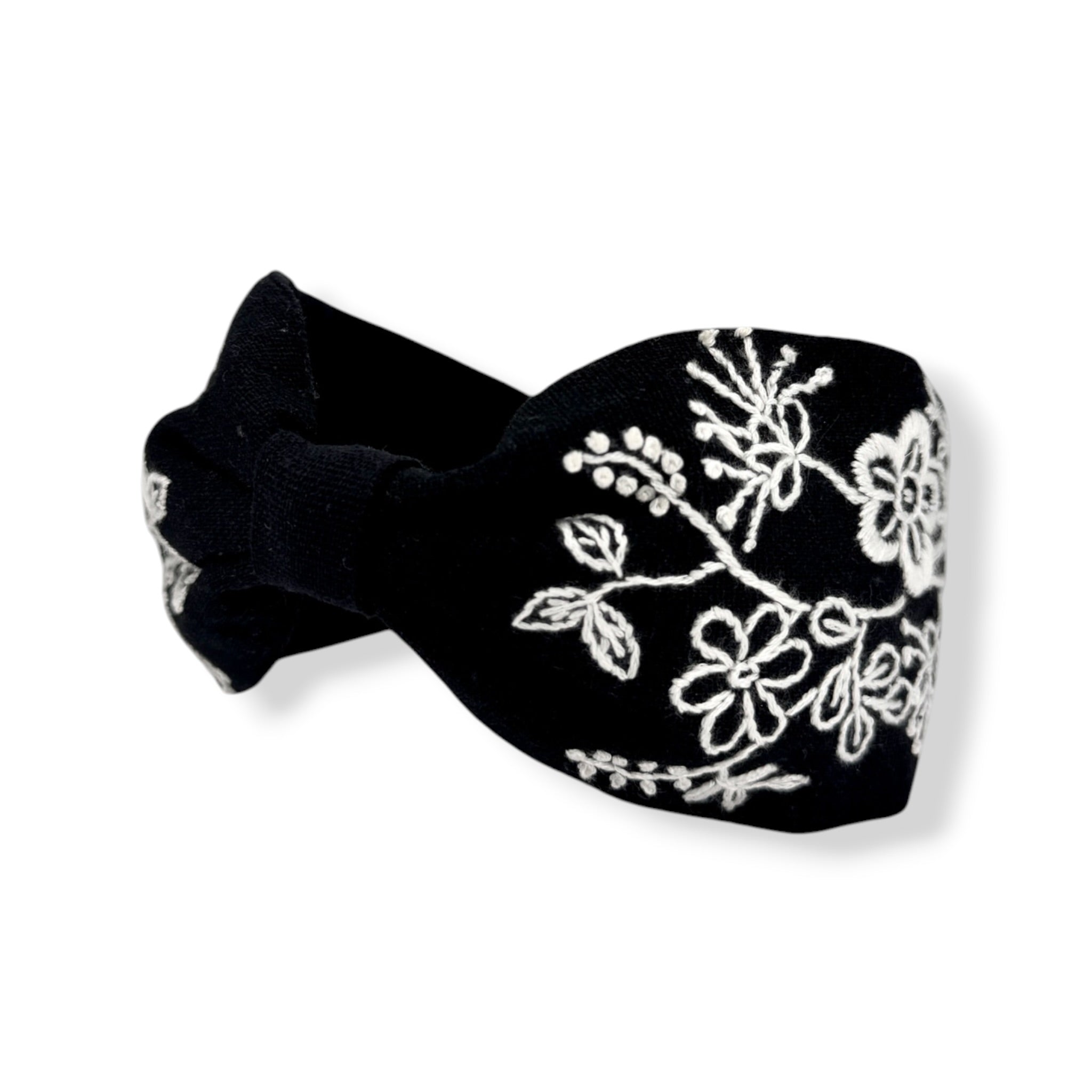 Black Botanical Embroidered Headband