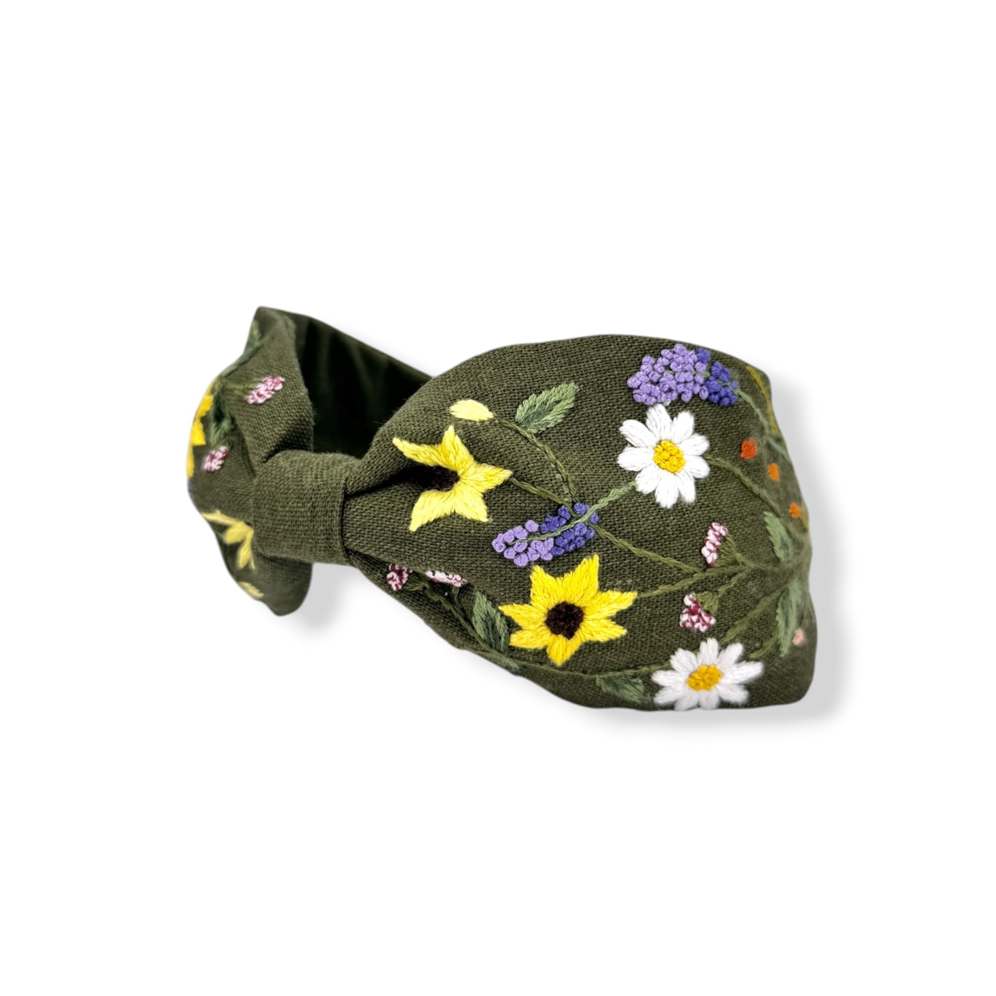 Olive Green Daisy Embroidered Headband