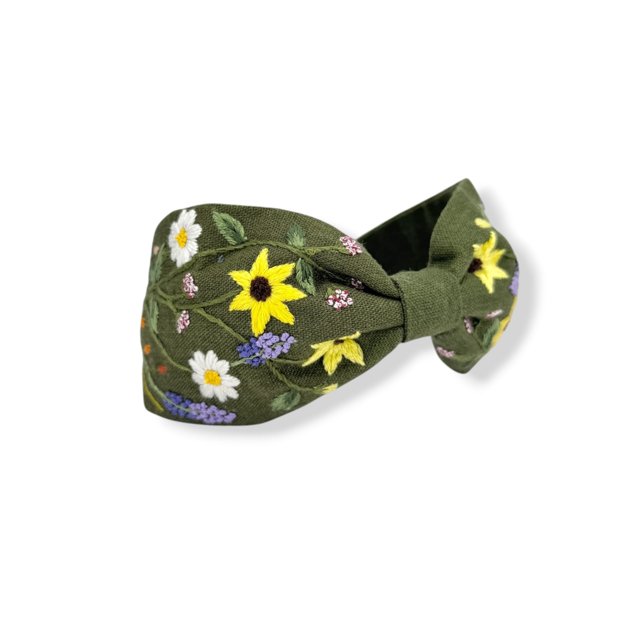 Olive Green Daisy Embroidered Headband