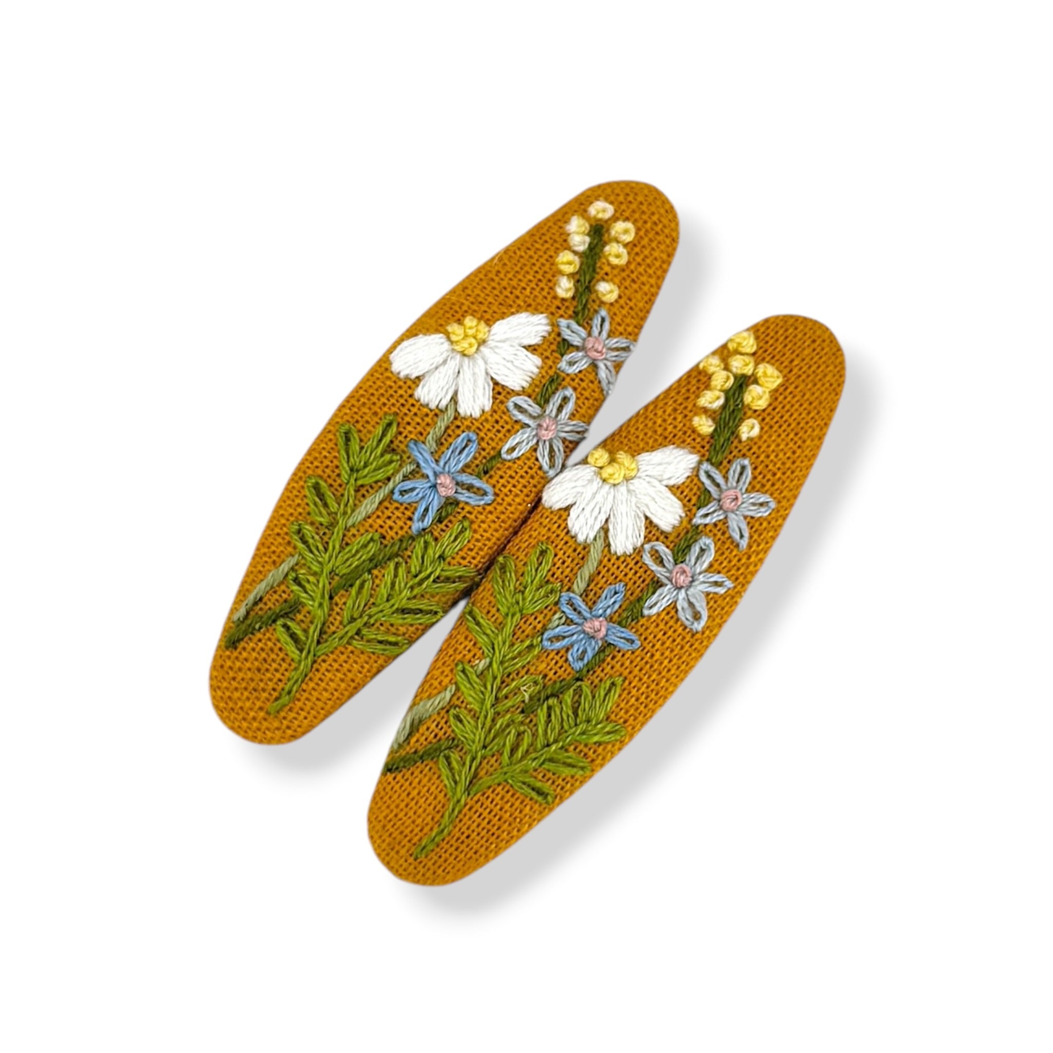 Mustard Floral Embroidered Hair Clips
