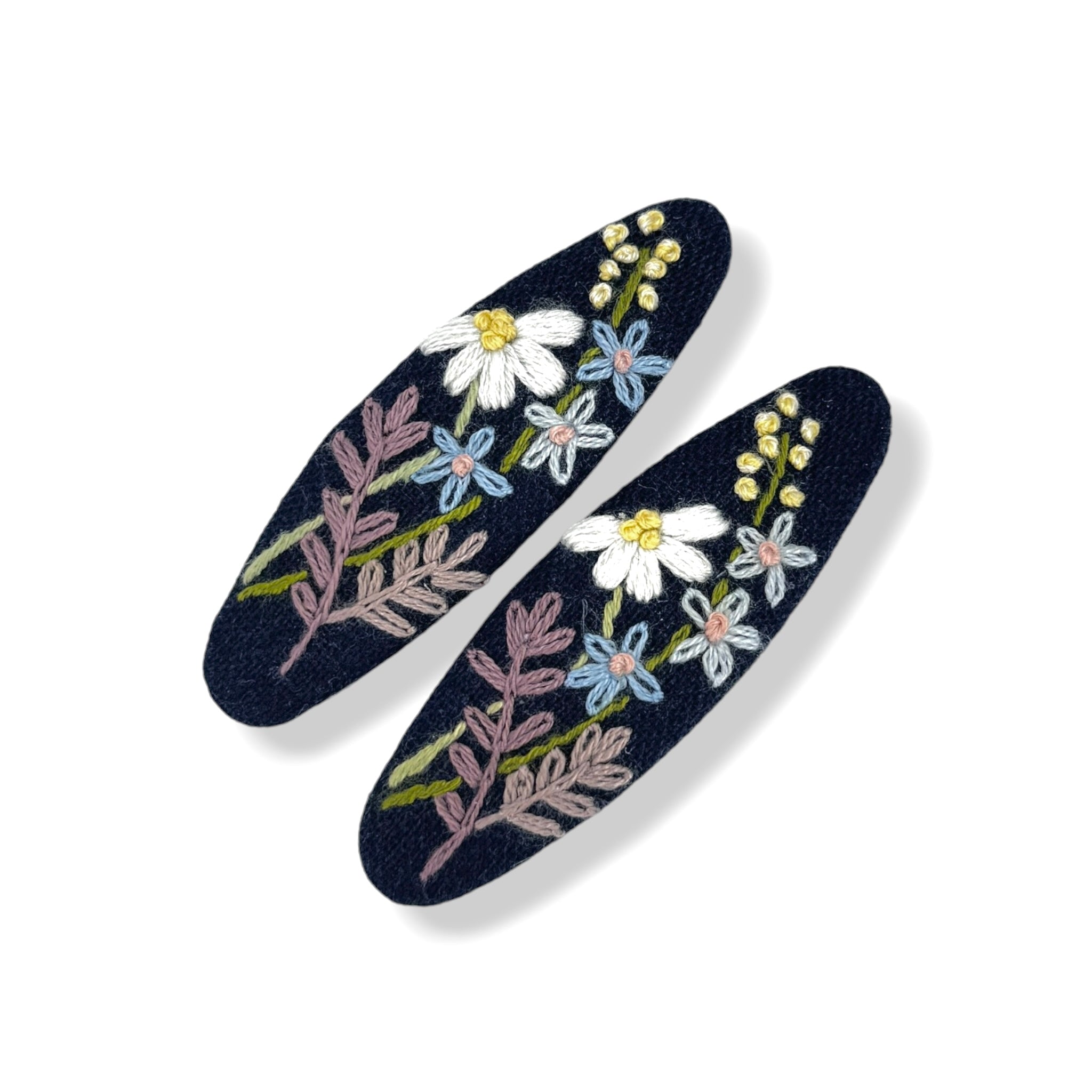 Navy Wildflower Embroidered Hair Barrette