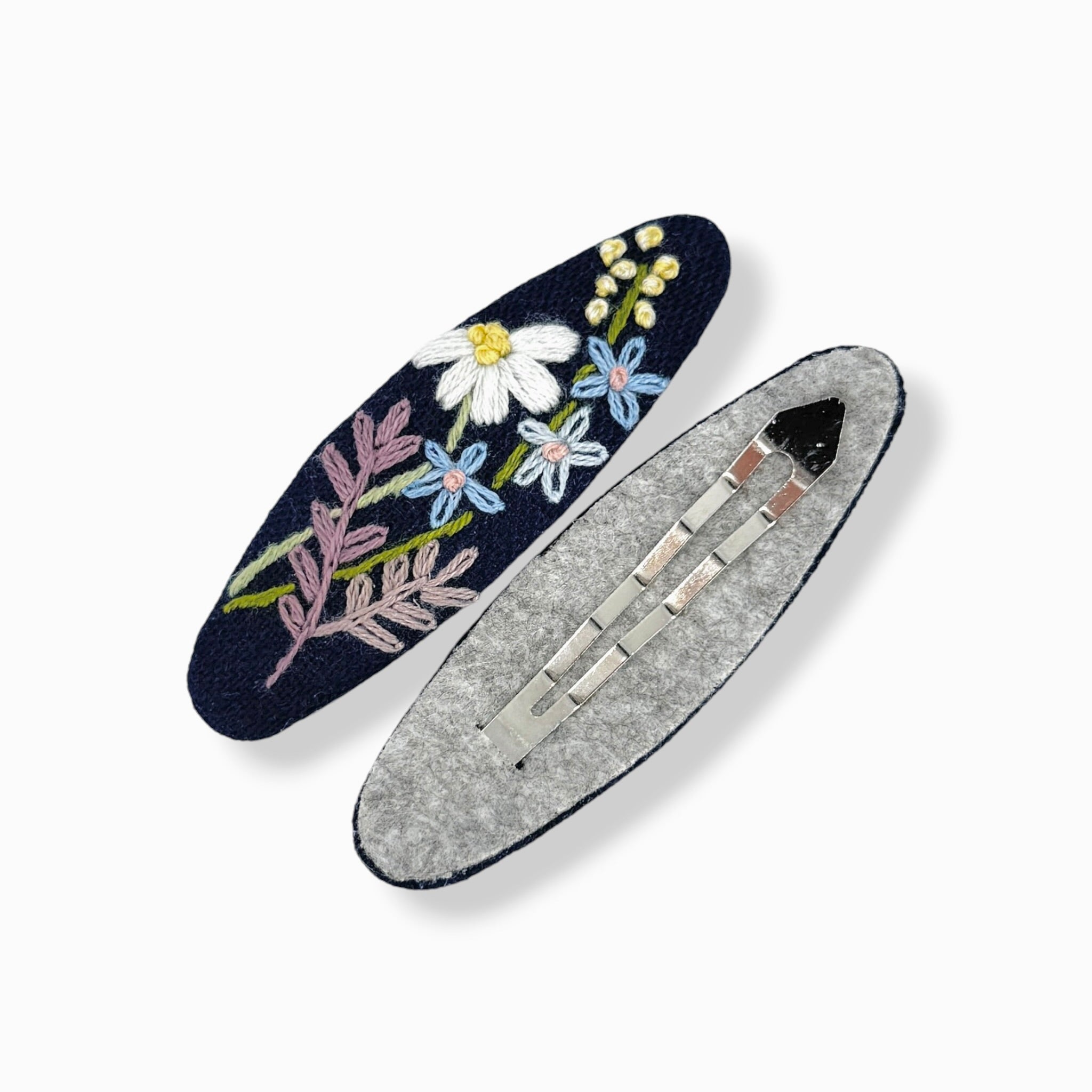 Navy Wildflower Embroidered Hair Barrette