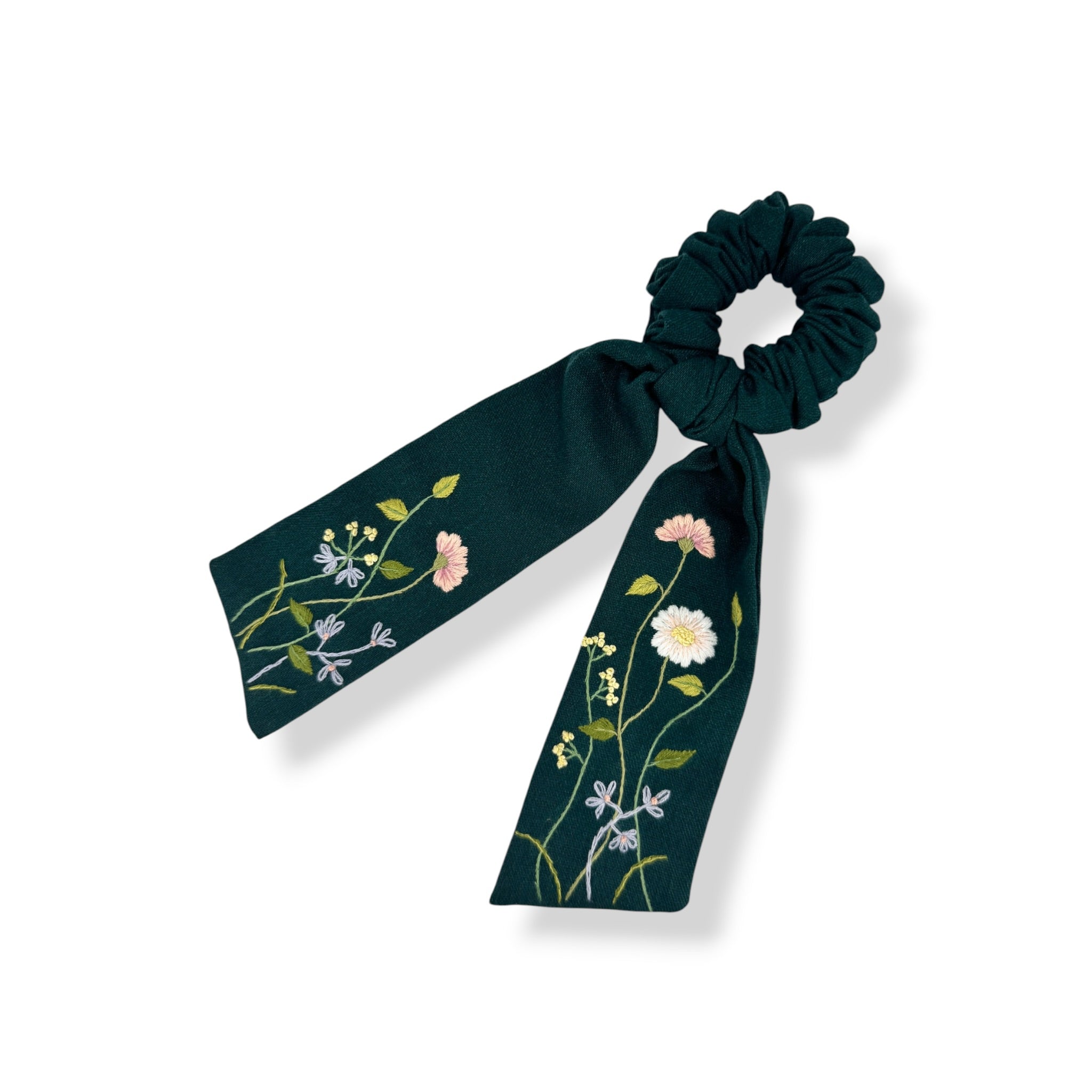 Forest Bloom Embroidered Scrunchie Bow