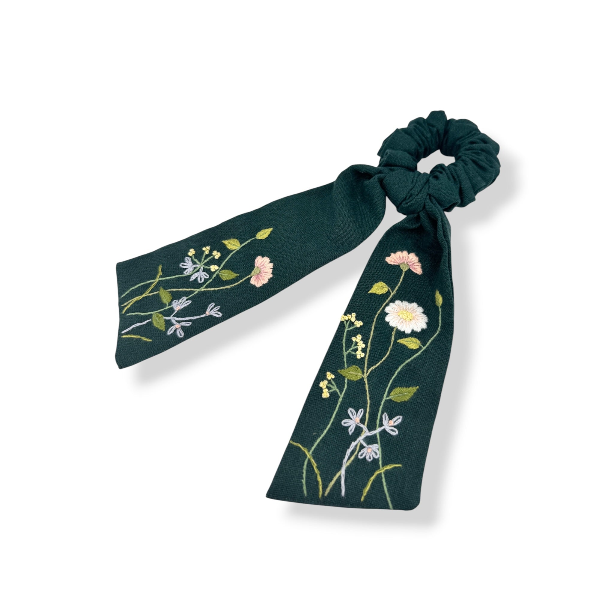 Forest Bloom Embroidered Scrunchie Bow