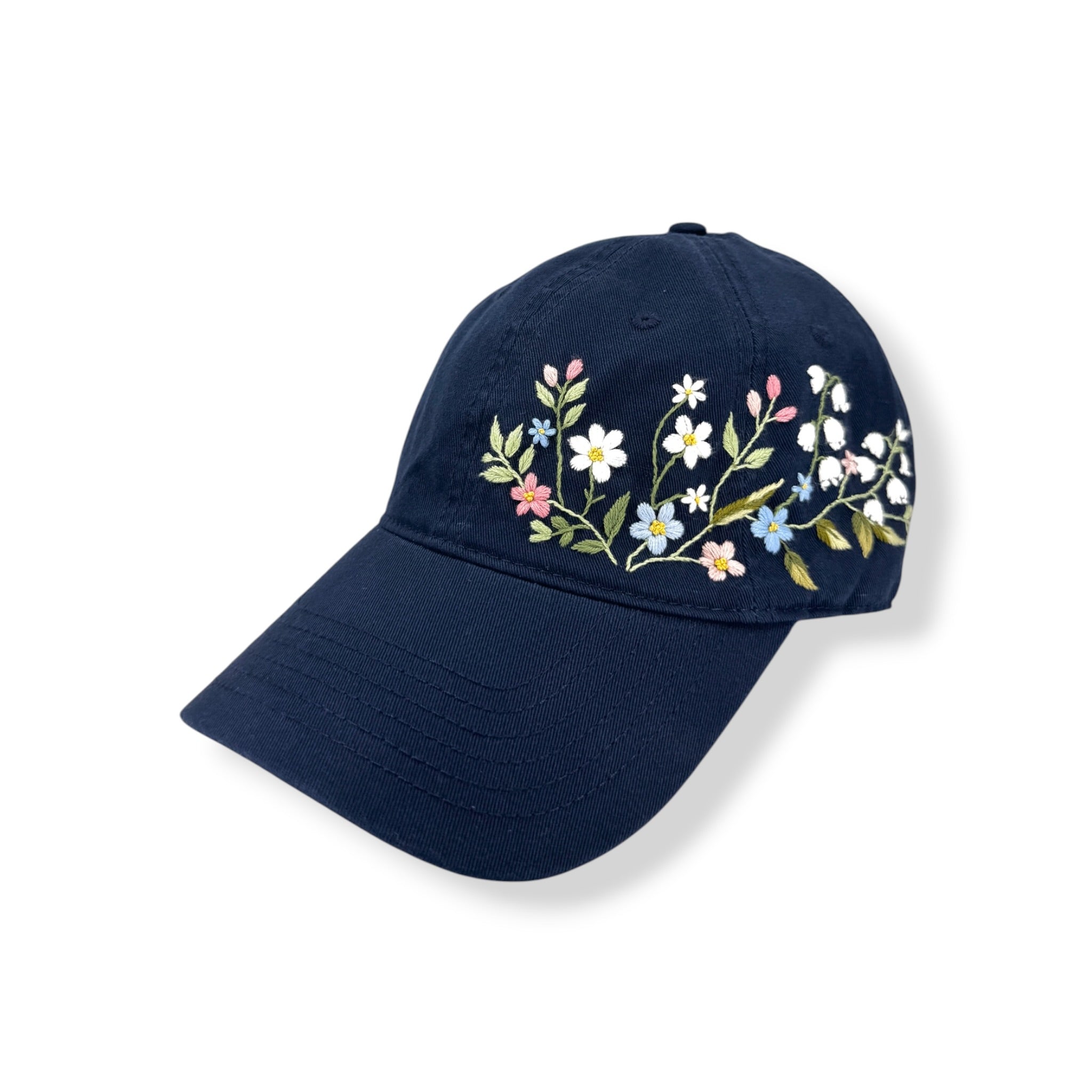 Navy Meadow Floral Embroidered Baseball Cap