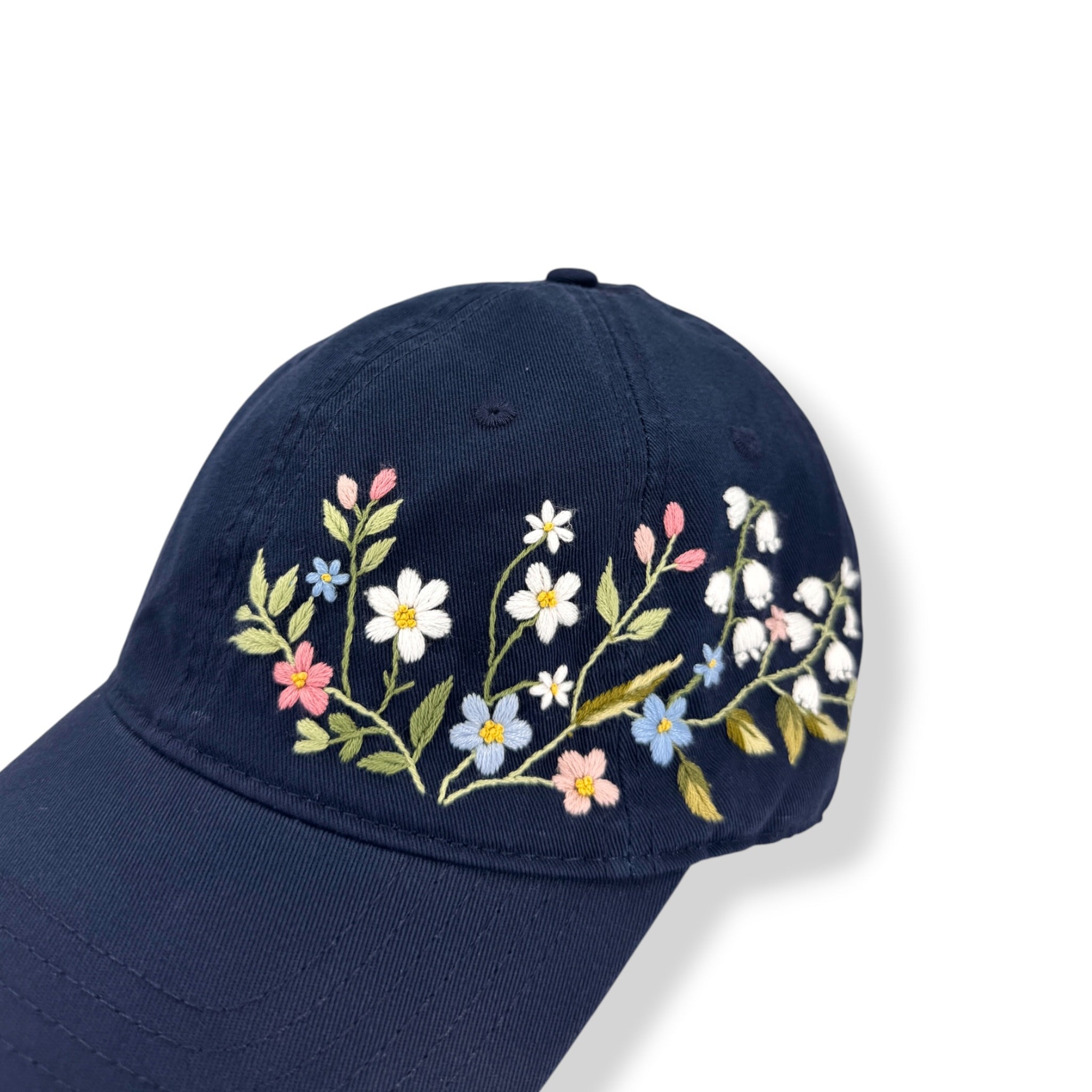 Navy Meadow Floral Embroidered Baseball Cap