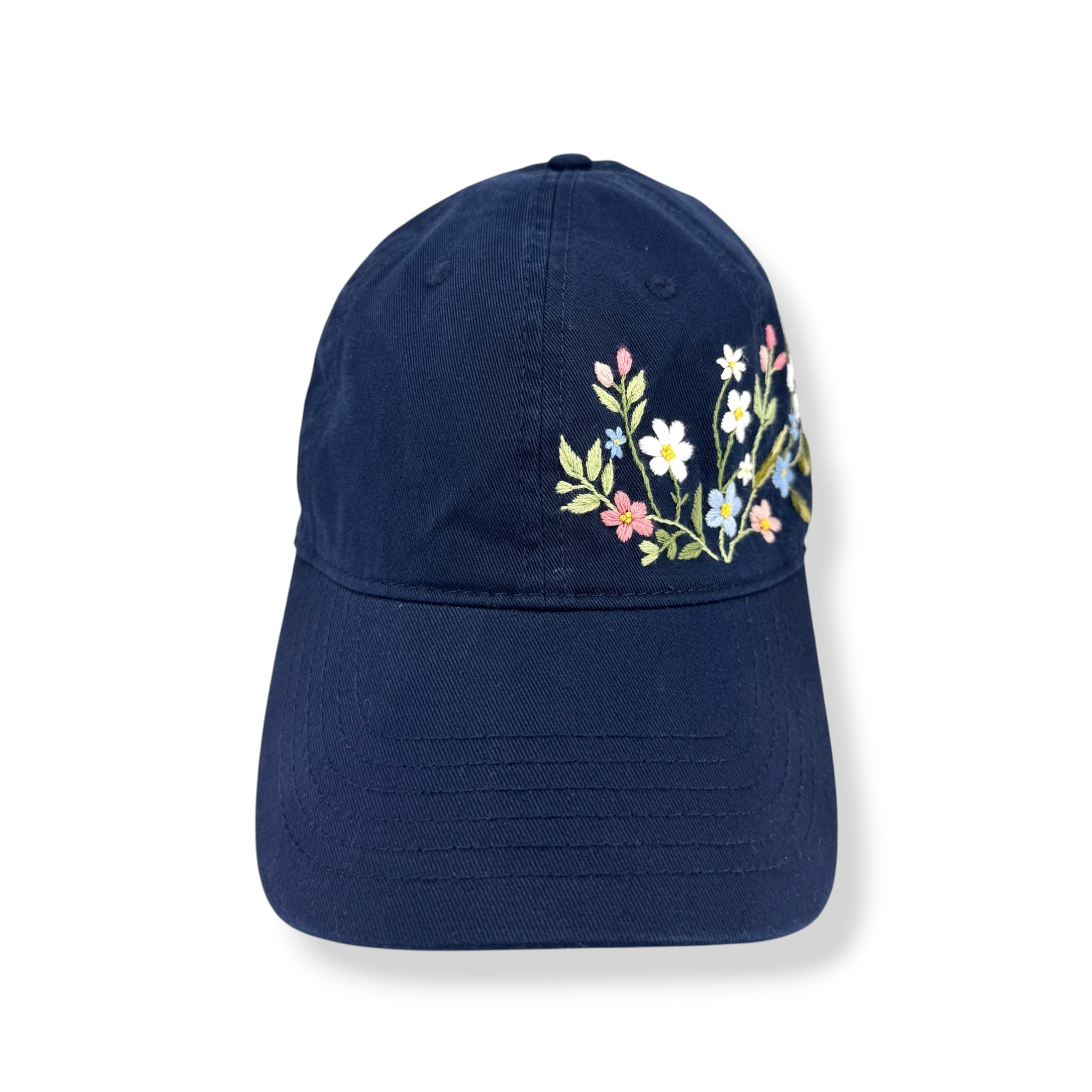 Navy Meadow Floral Embroidered Baseball Cap