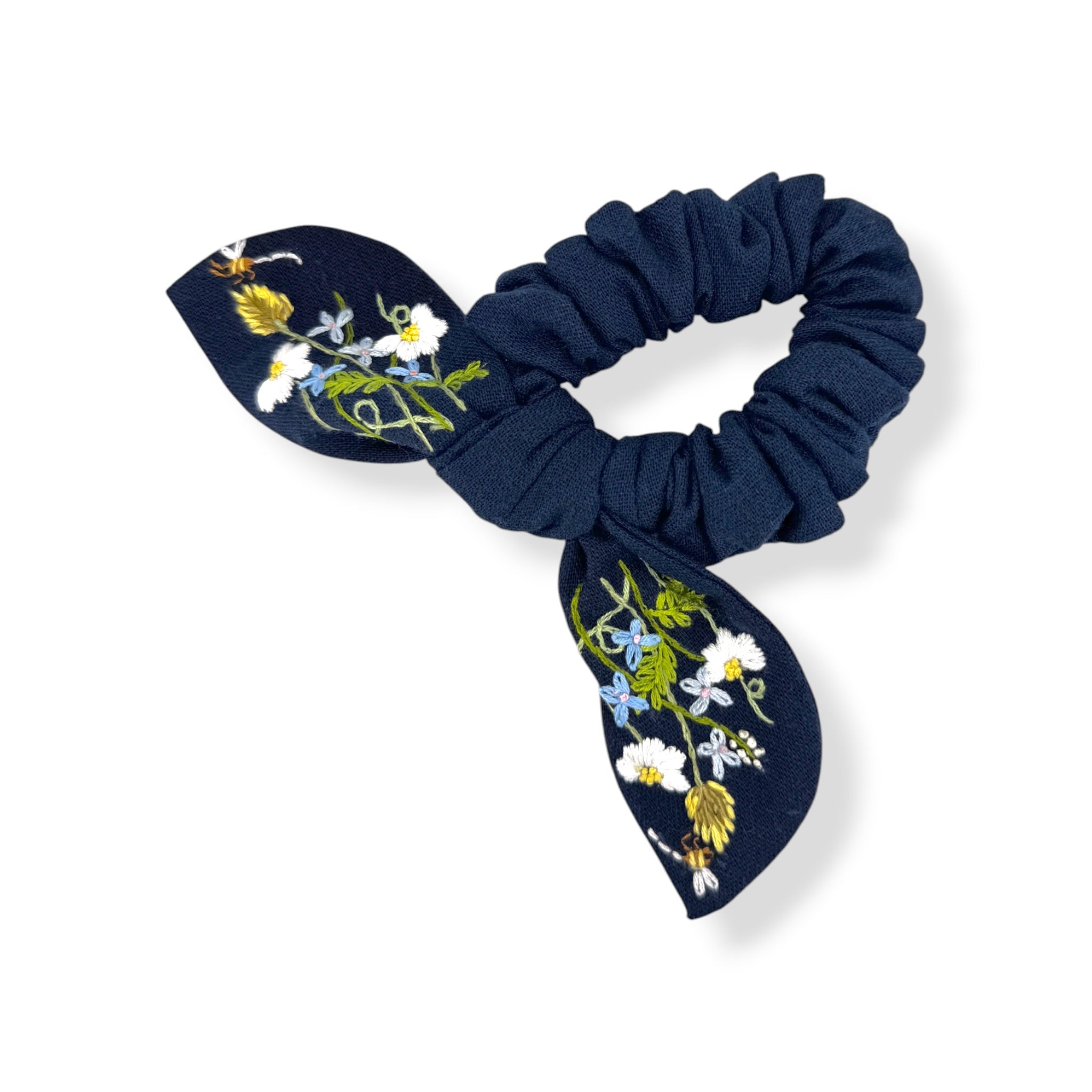 Navy Wildflower Embroidered Scrunchies