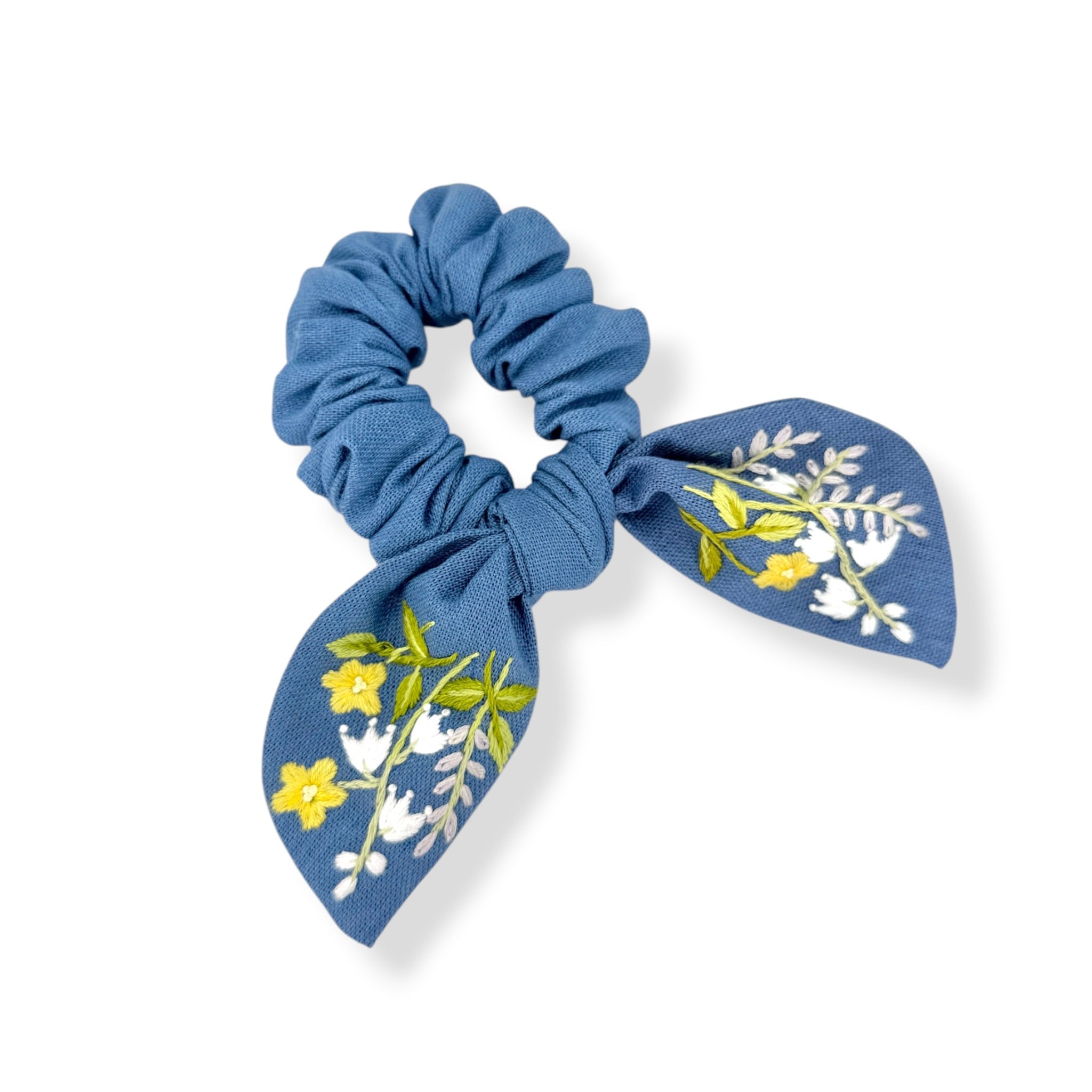 Lily of the Valley Blue Embroidered Scrunchies