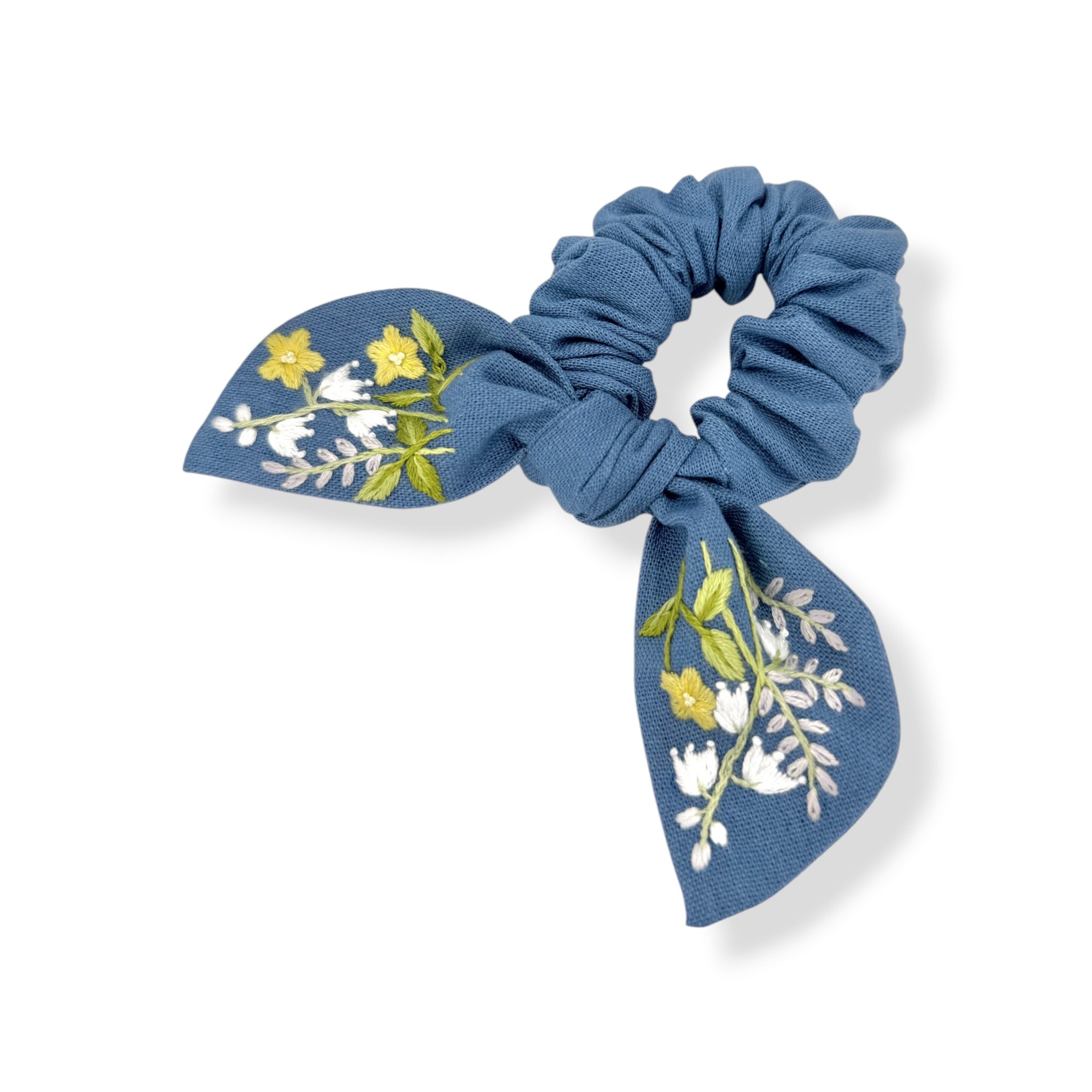 Lily of the Valley Blue Embroidered Scrunchies