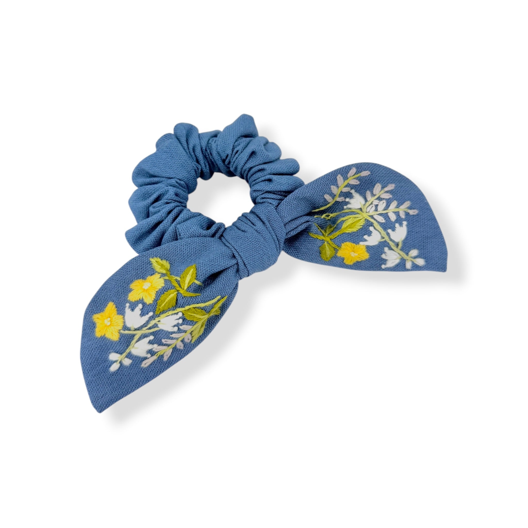 Lily of the Valley Blue Embroidered Scrunchies