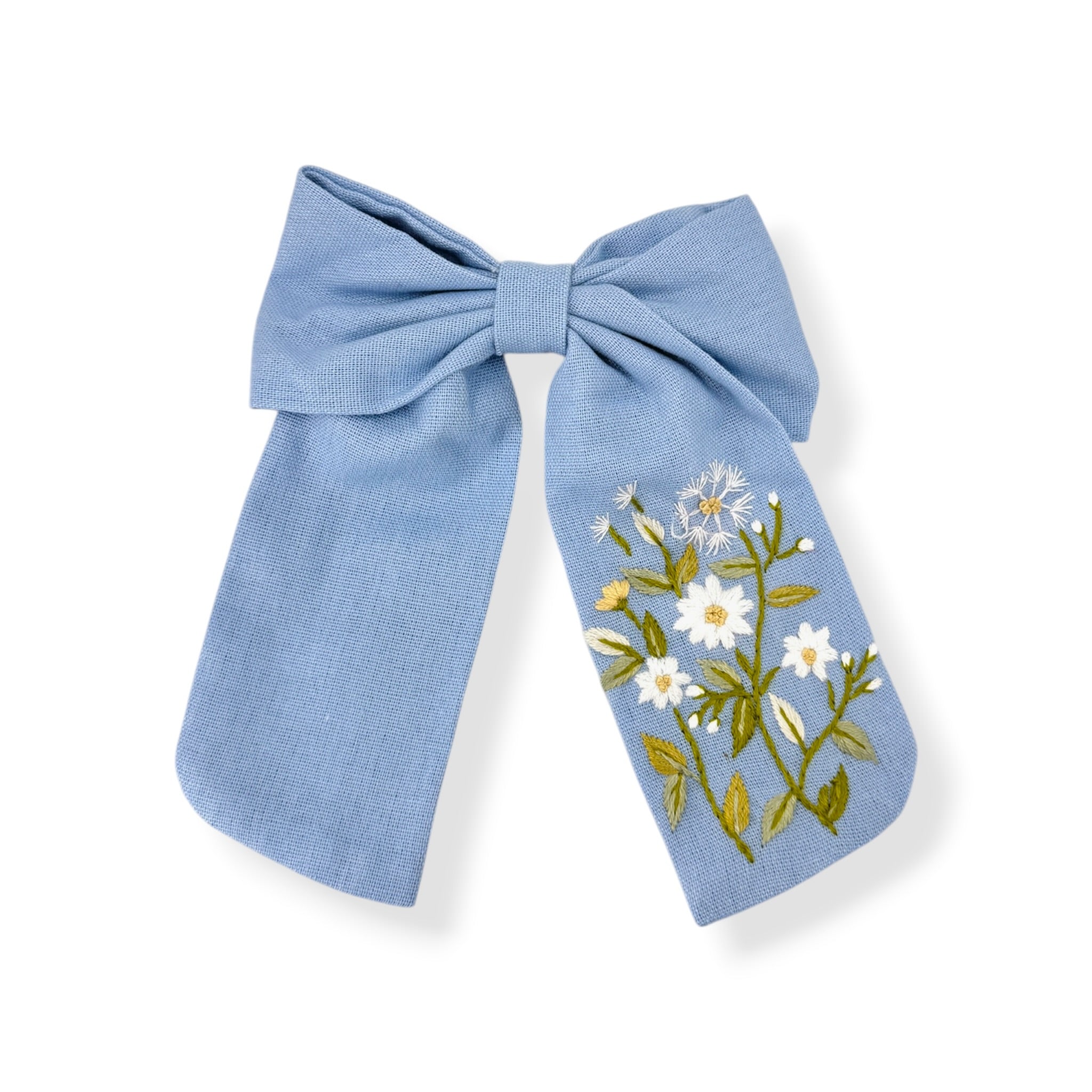 Daisy Dandelion Blue Embroidered Hair Barrette