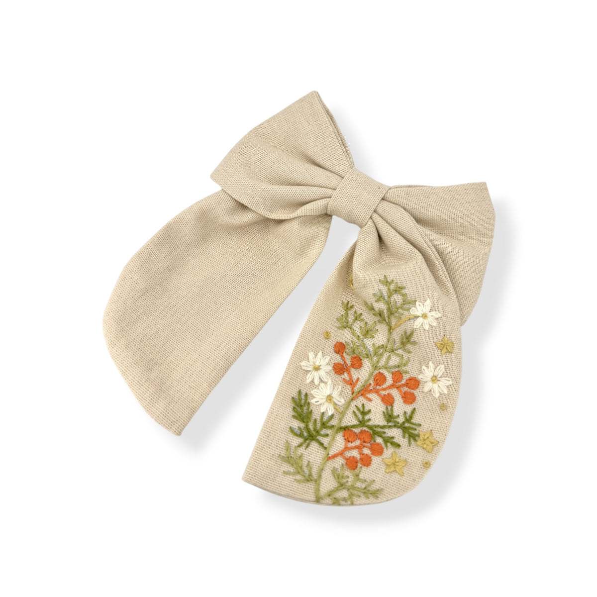 Winterberry Meadow Beige Embroidered Hair Barrette